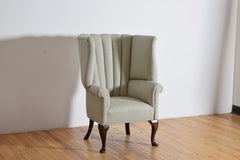 English George II Style High Barrel and Fanned Back Wing Chair, ca. 1930