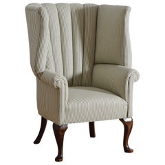 English George II Style High Barrel and Fanned Back Wing Chair, ca. 1930