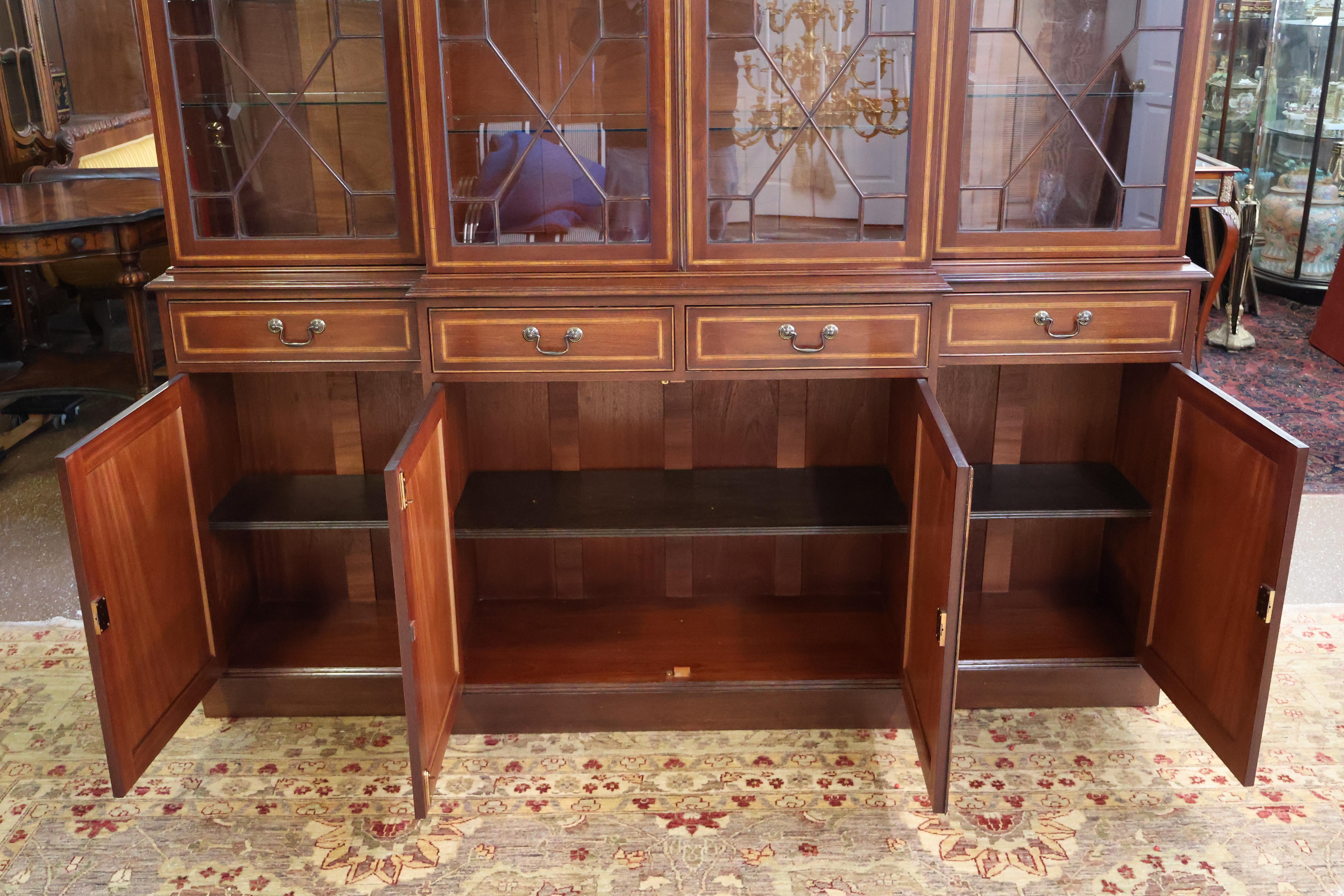 English George II Style Mahogany Inlaid Bookcase Breakfront For Sale 4