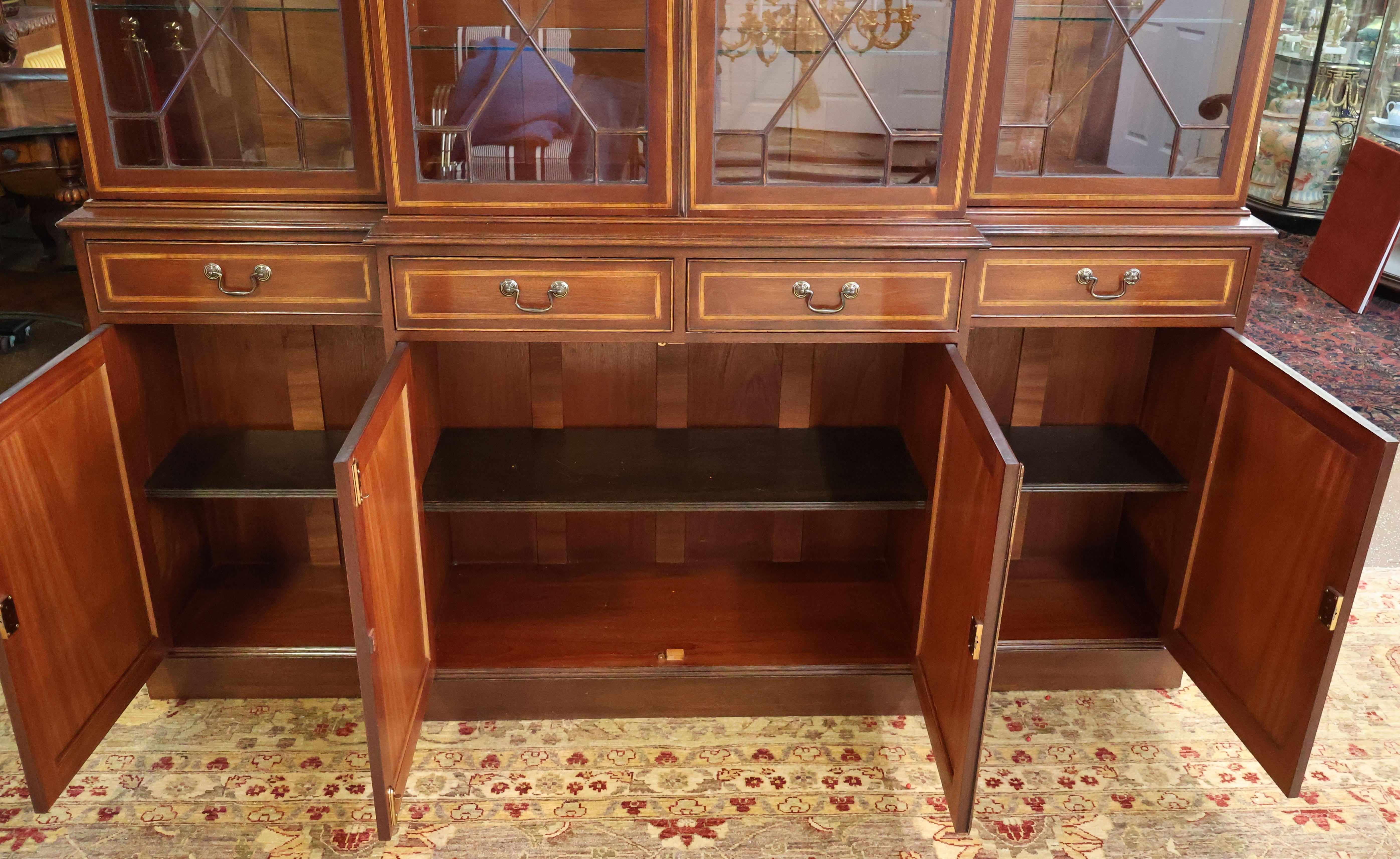 English George II Style Mahogany Inlaid Bookcase Breakfront For Sale 5