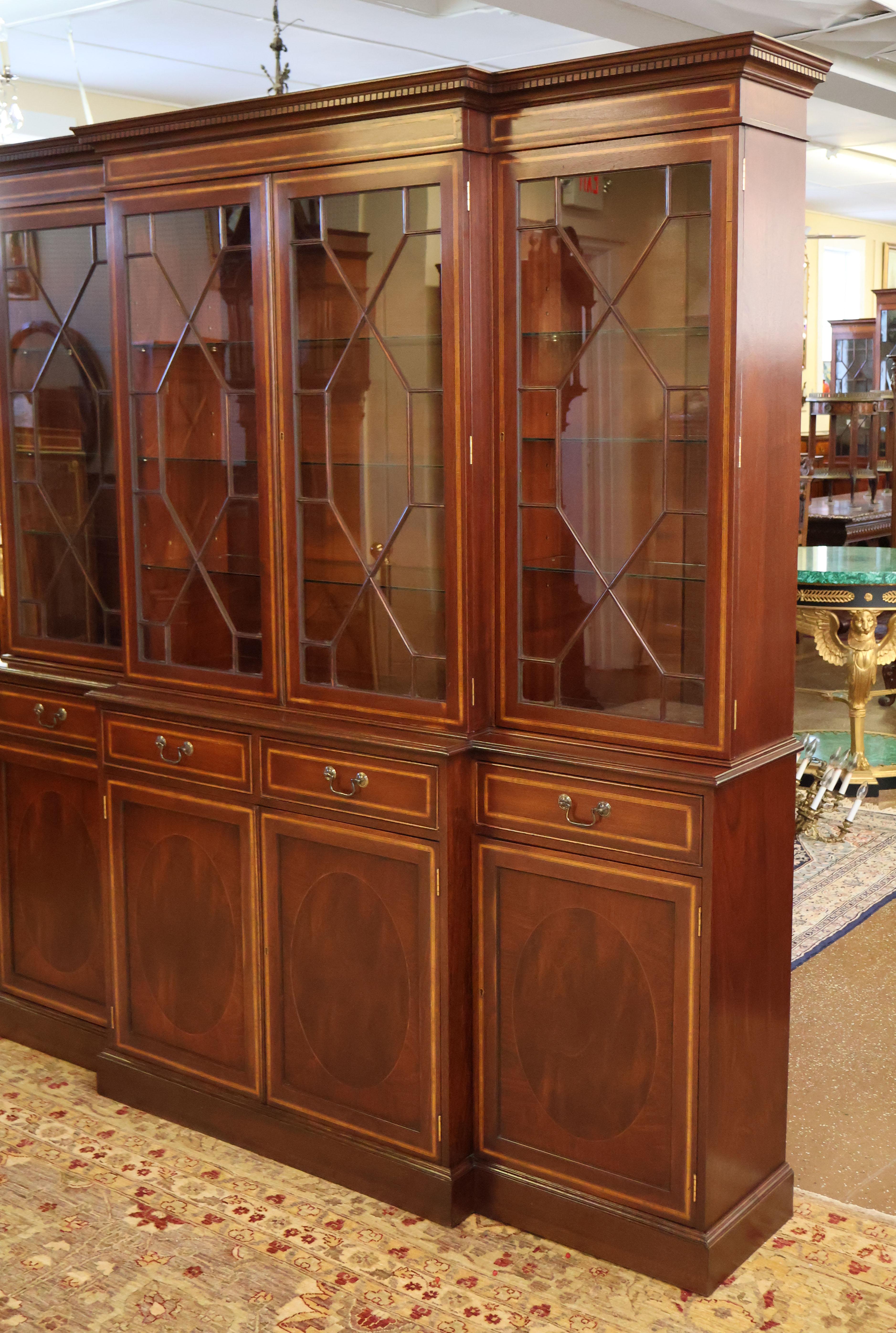 English George II Style Mahogany Inlaid Bookcase Breakfront For Sale 6