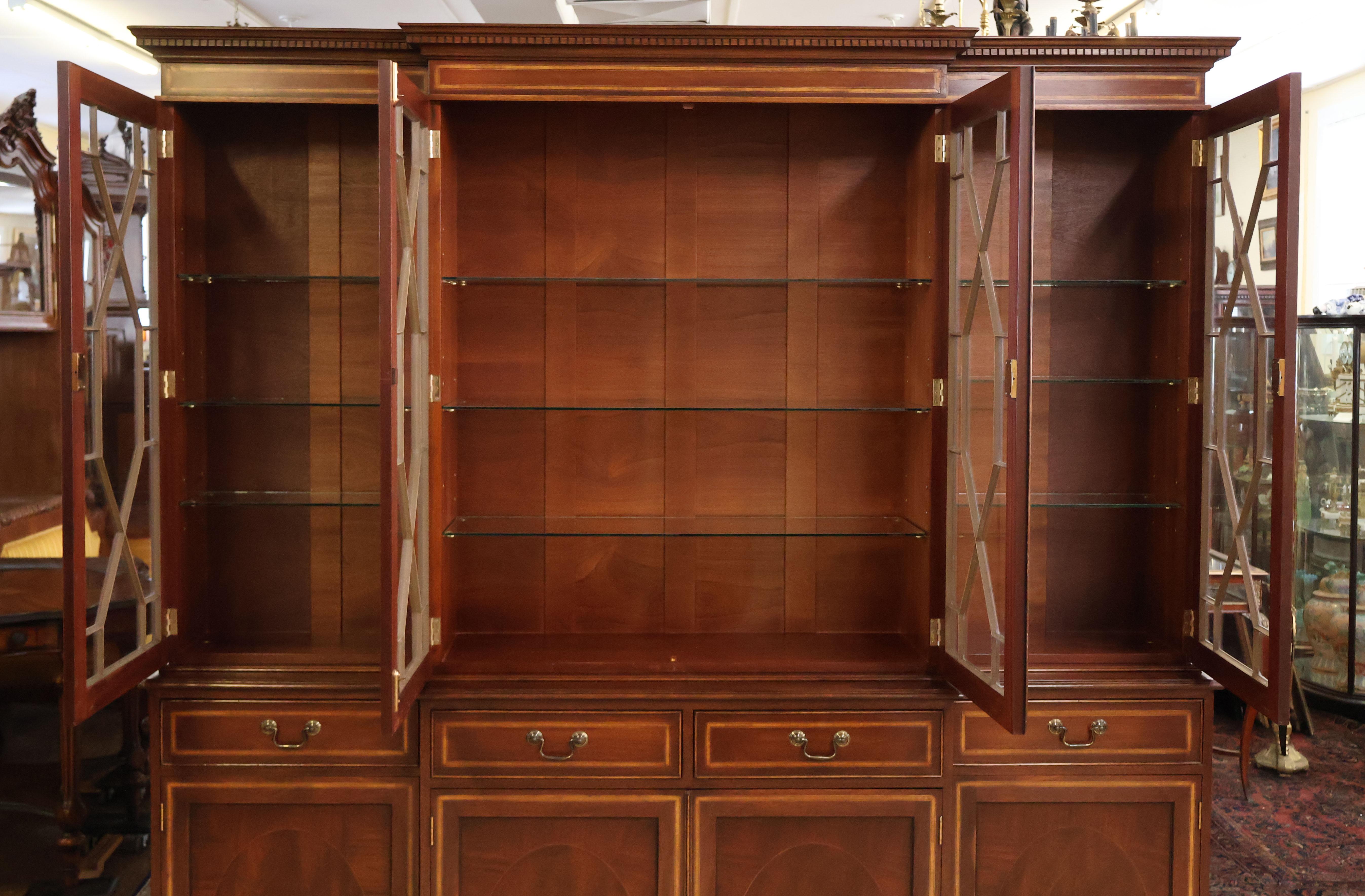 English George II Style Mahogany Inlaid Bookcase Breakfront For Sale 1