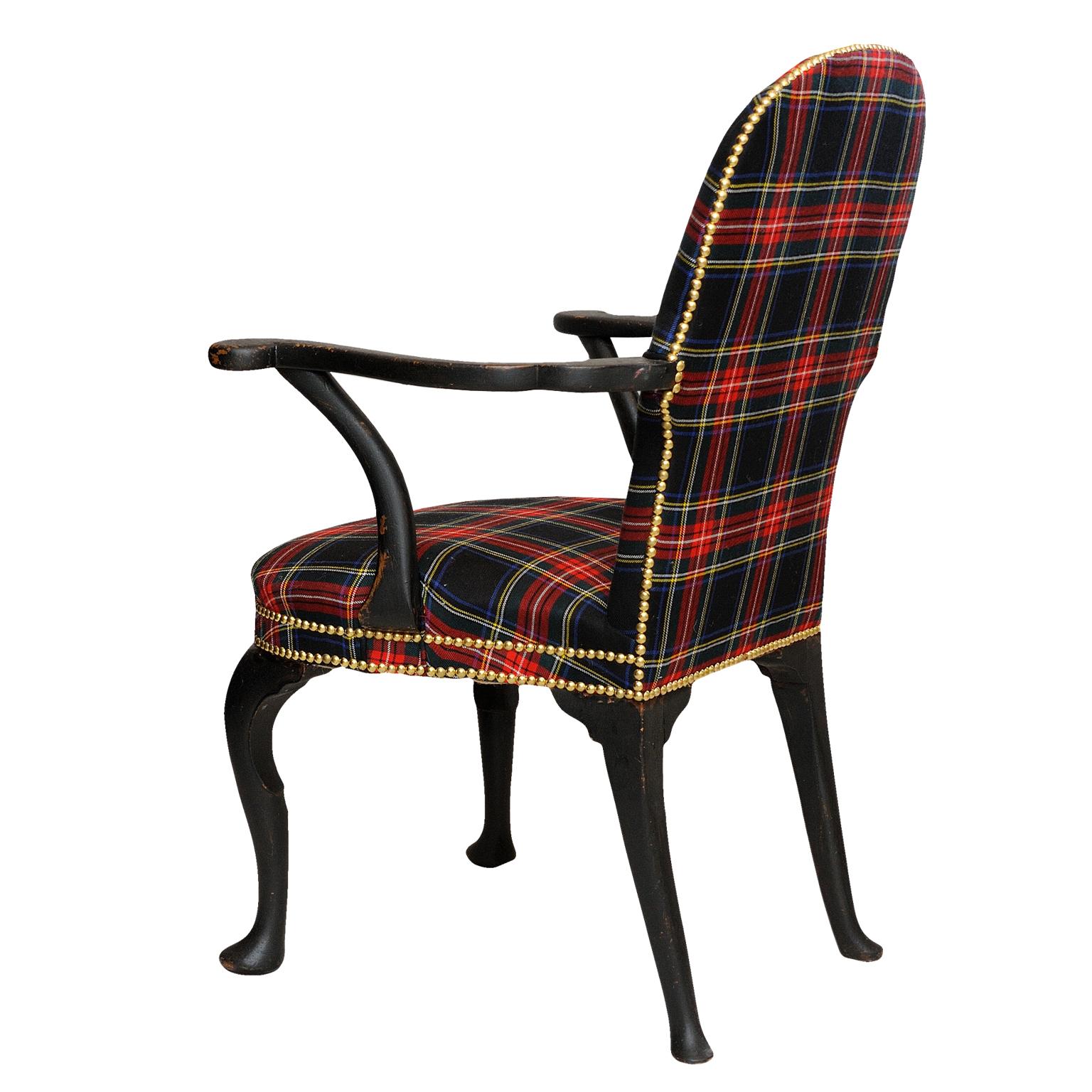 Ebonized English George II Style Painted Open Armchair, circa 1860 For Sale