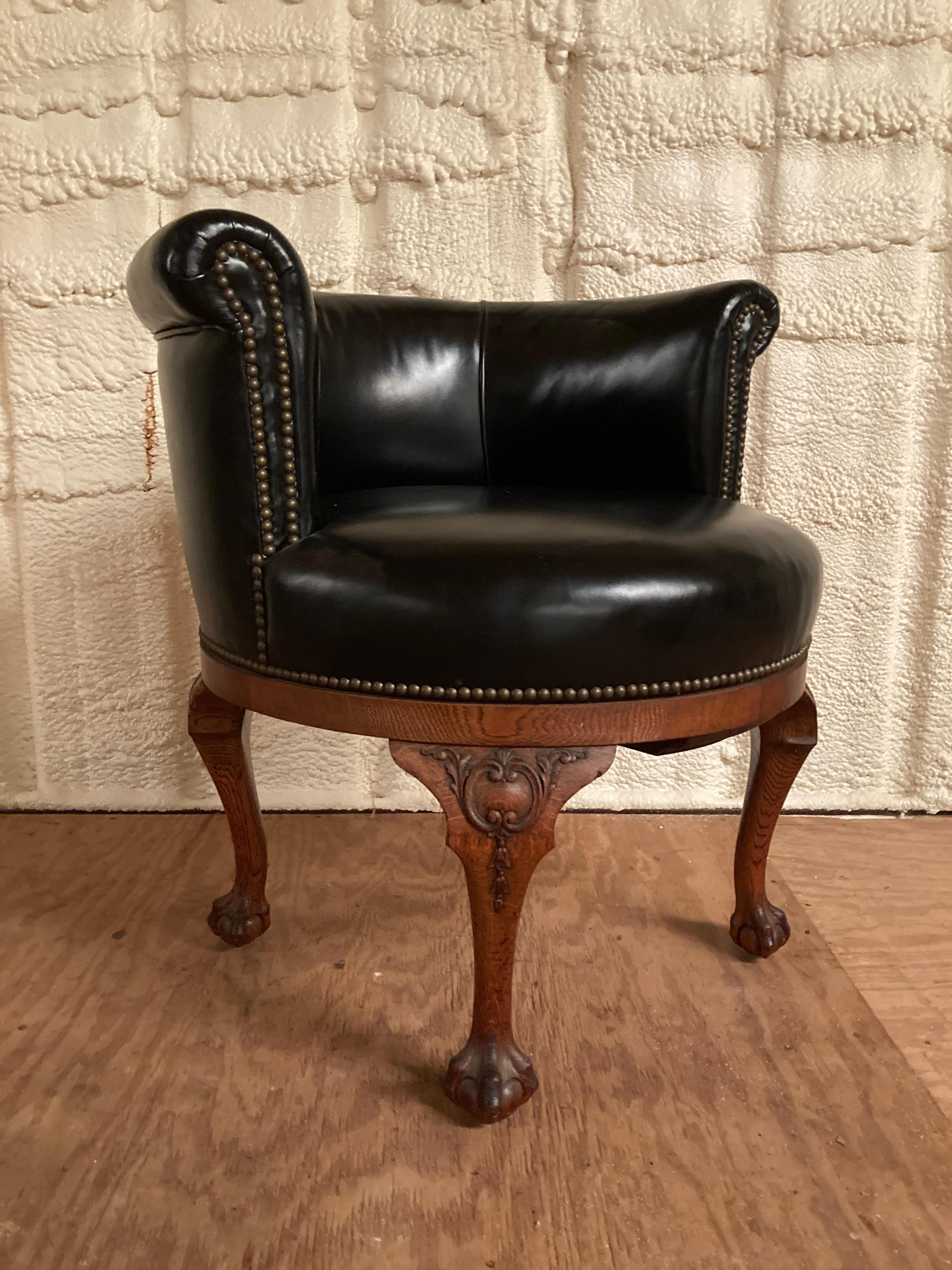 Carved English George II Style Swivel Desk Chair