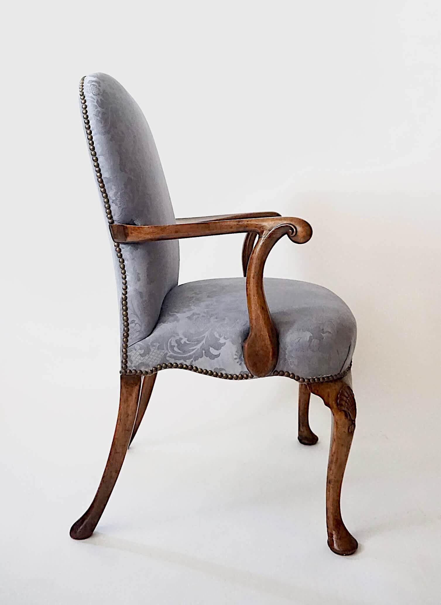 18th Century and Earlier English George II Upholstered Walnut Dining Chairs, Set of Ten, circa 1735 For Sale