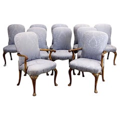 Antique English George II Upholstered Walnut Dining Chairs, Set of Ten, circa 1735