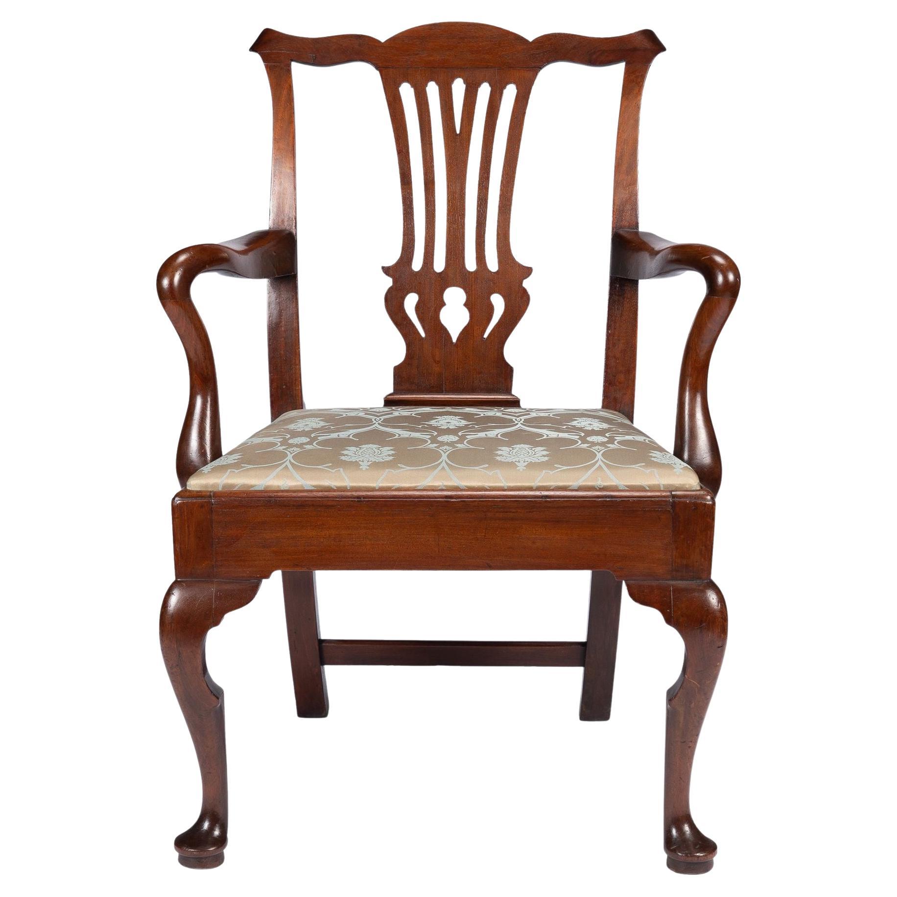 English George II Walnut Armchair with Upholstered Slip Seat, c. 1740