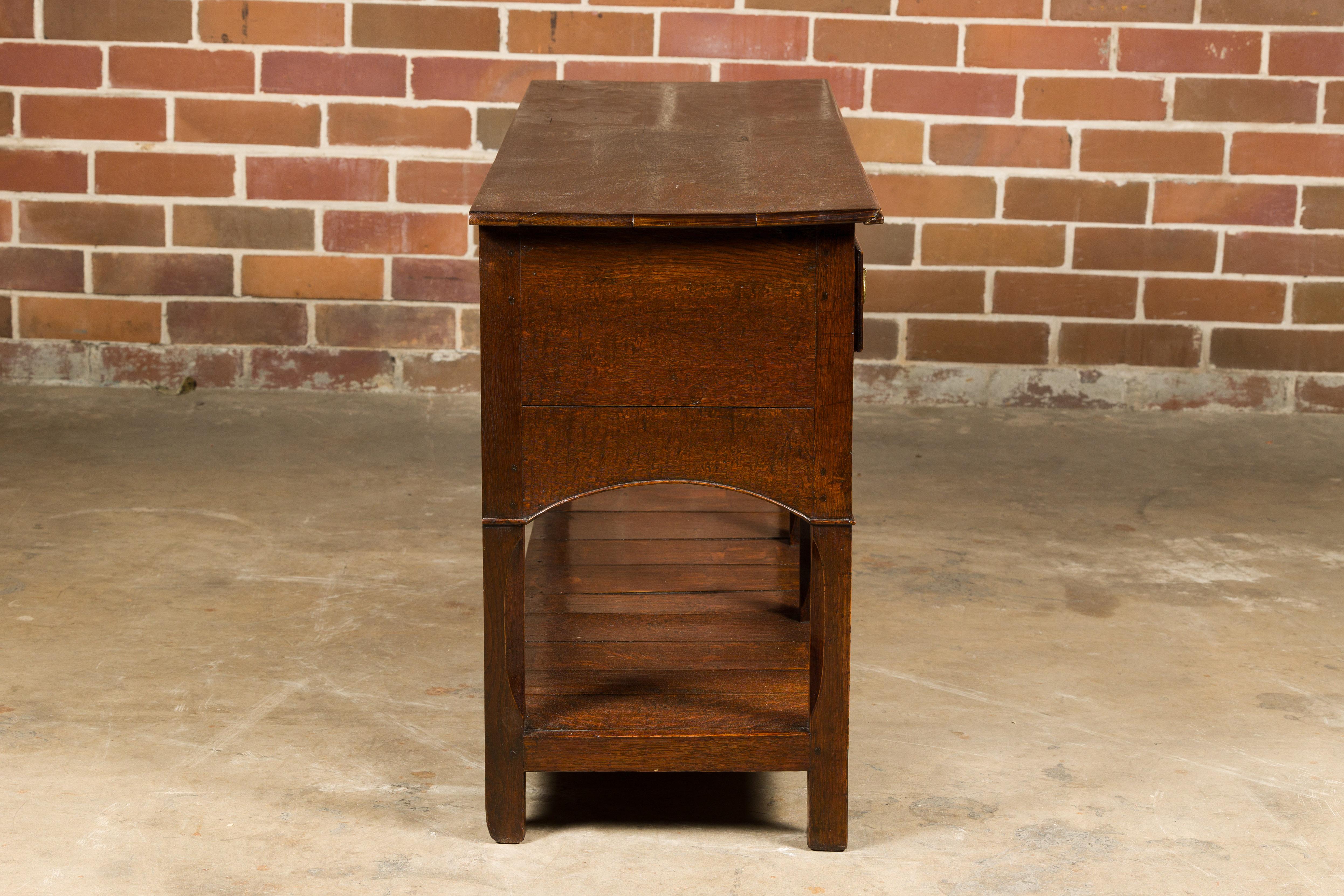 English George III 1800s Oak Dresser Base with Three Drawers and Arching Accents For Sale 6