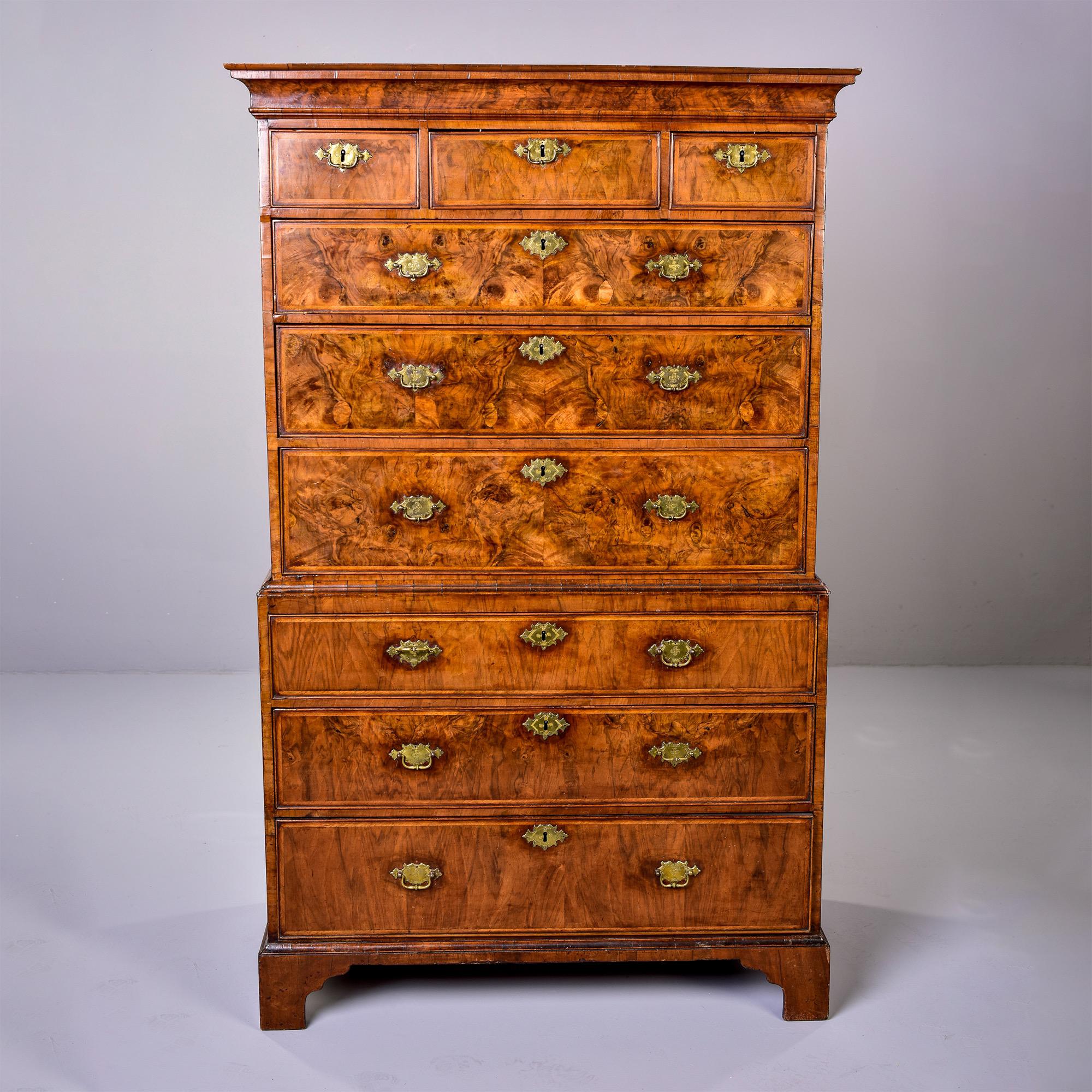 English George III 18th C Burl Walnut Chest on Chest with Original Hardware 5