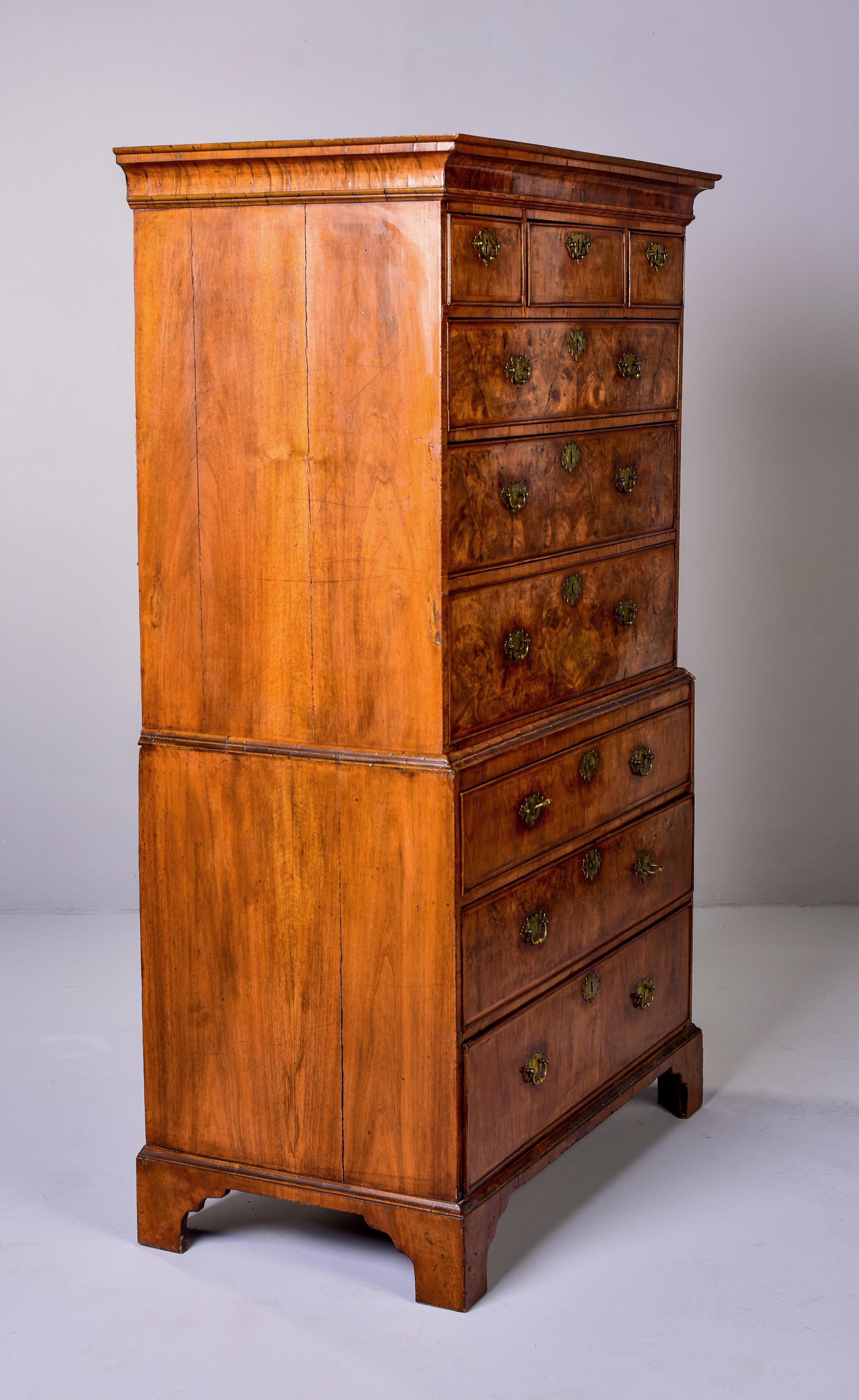 English George III 18th C Burl Walnut Chest on Chest with Original Hardware 6