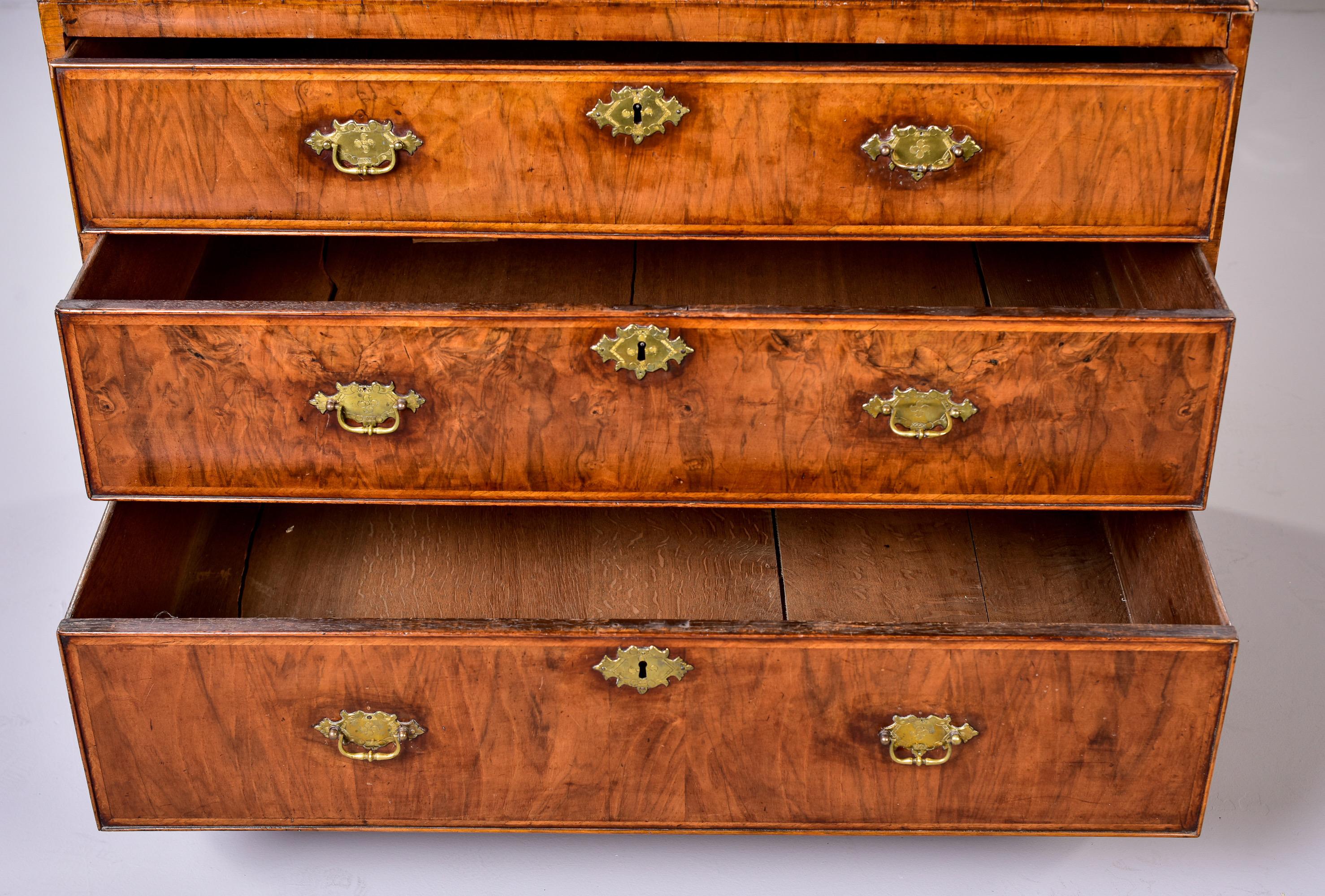 English George III 18th C Burl Walnut Chest on Chest with Original Hardware 3