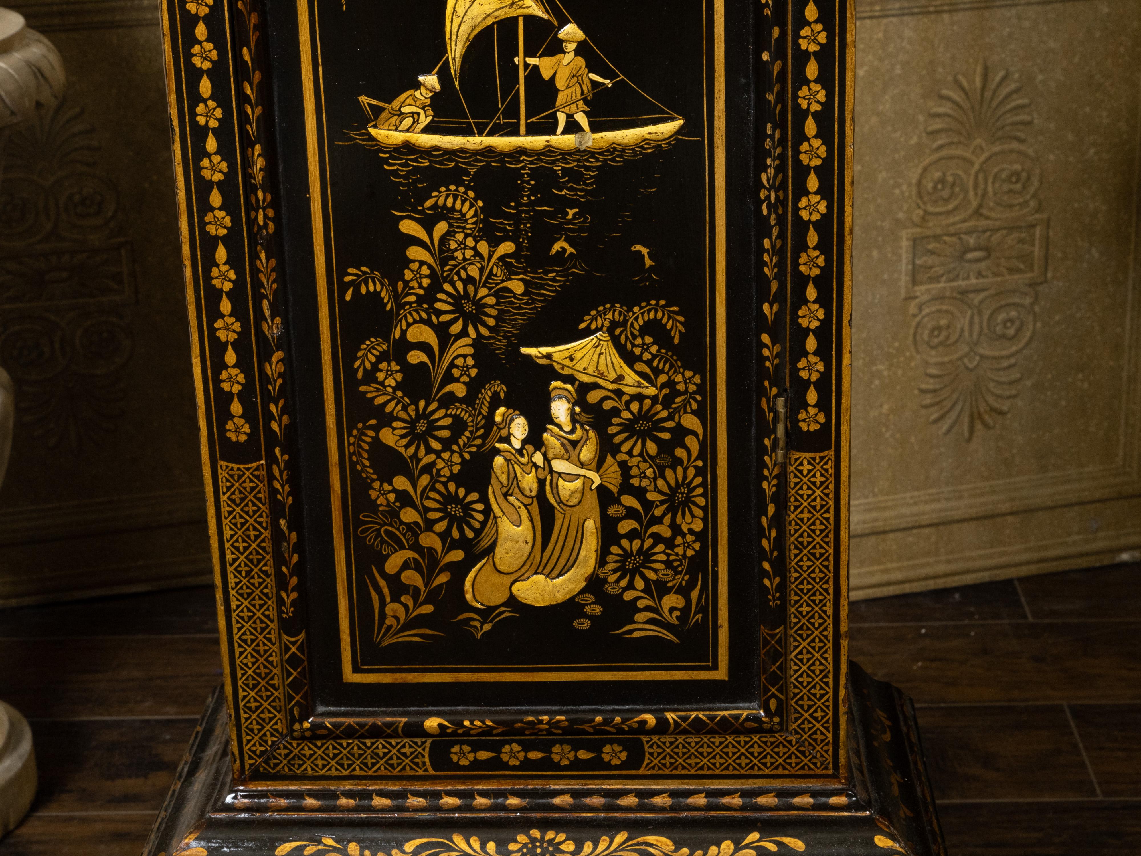 English George III 18th Century Japanned Tall Case Clock with Chinoiserie Décor For Sale 8