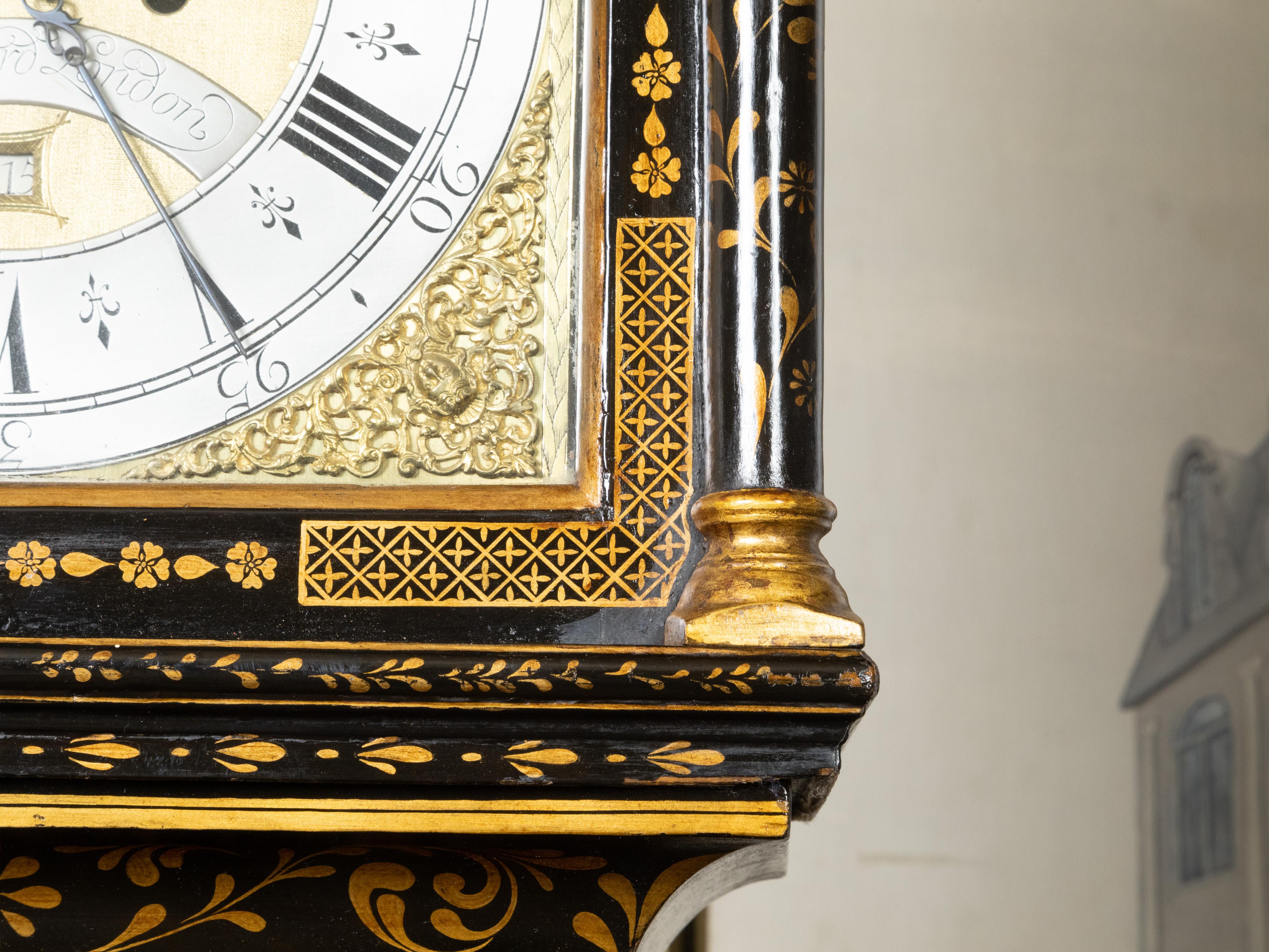 English George III 18th Century Japanned Tall Case Clock with Chinoiserie Décor For Sale 13