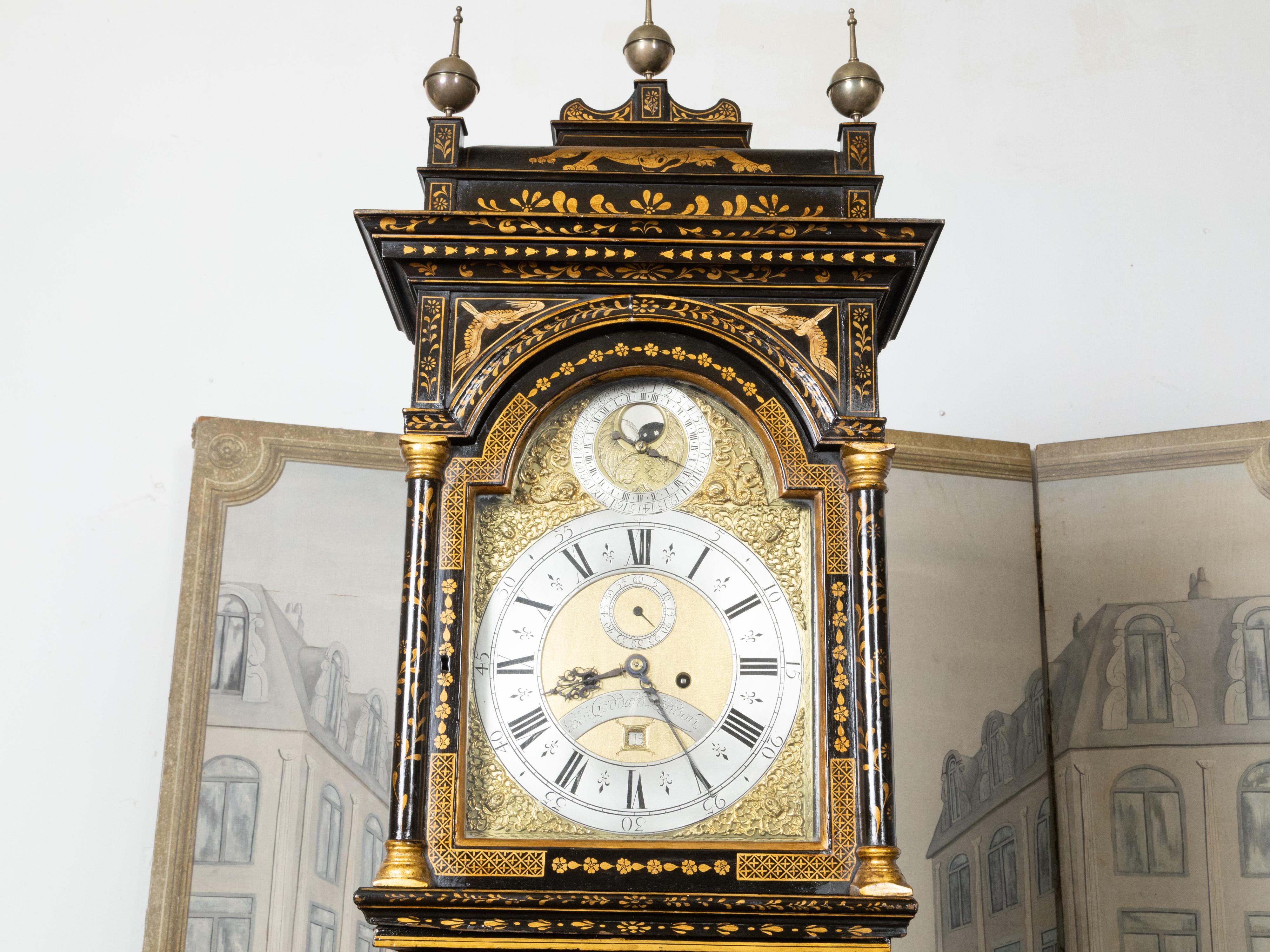 English George III 18th Century Japanned Tall Case Clock with Chinoiserie Décor For Sale 14