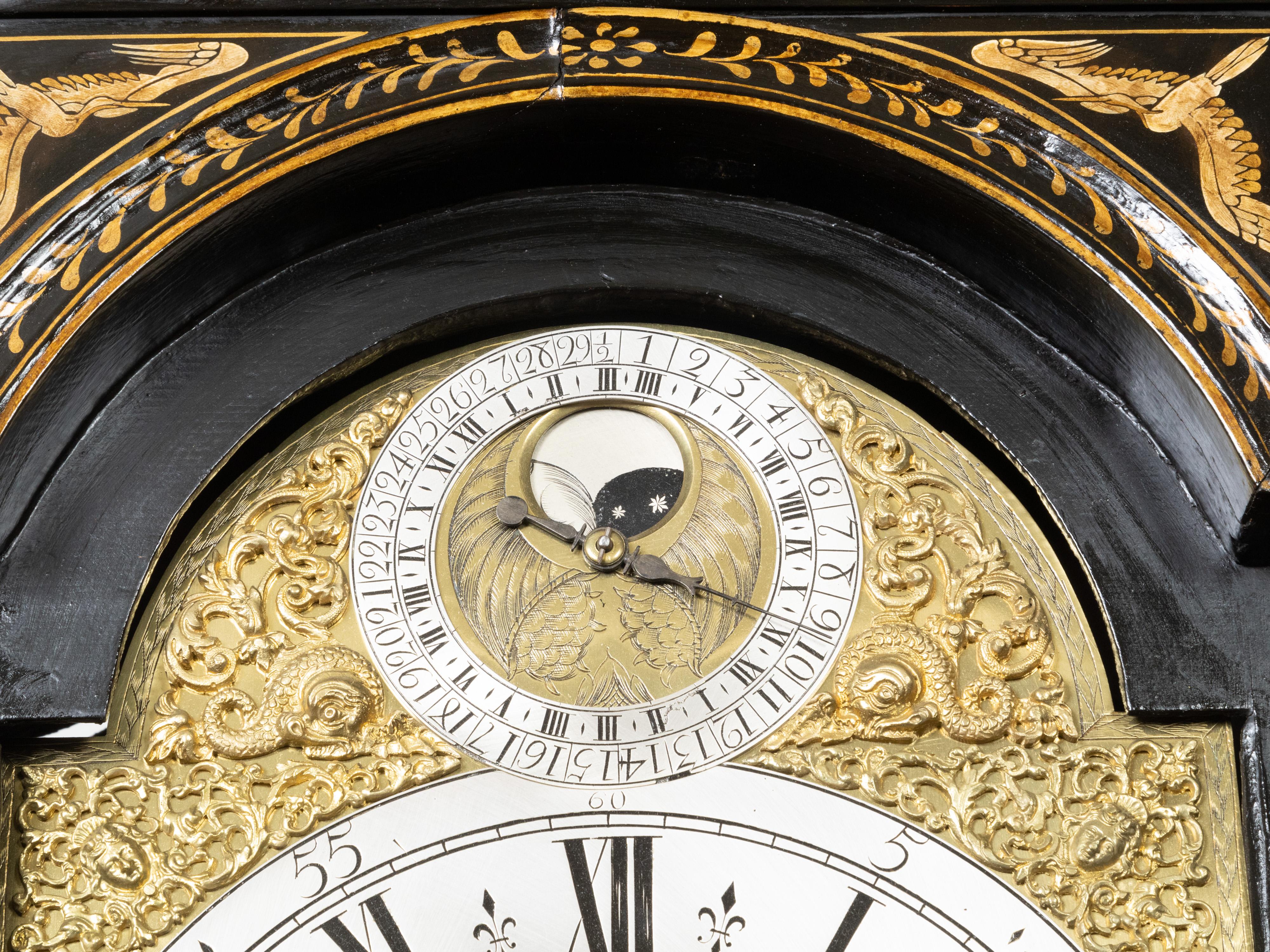English George III 18th Century Japanned Tall Case Clock with Chinoiserie Décor For Sale 1