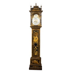 Antique English George III 18th Century Japanned Tall Case Clock with Chinoiserie Décor