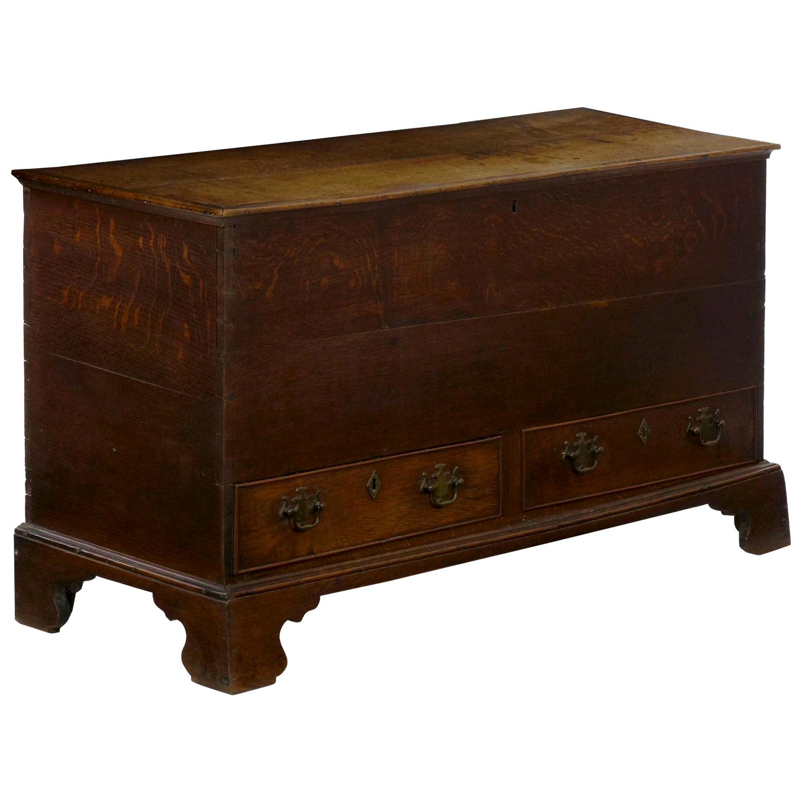 English III Antique Oak Blanket Chest over Two Drawers circa