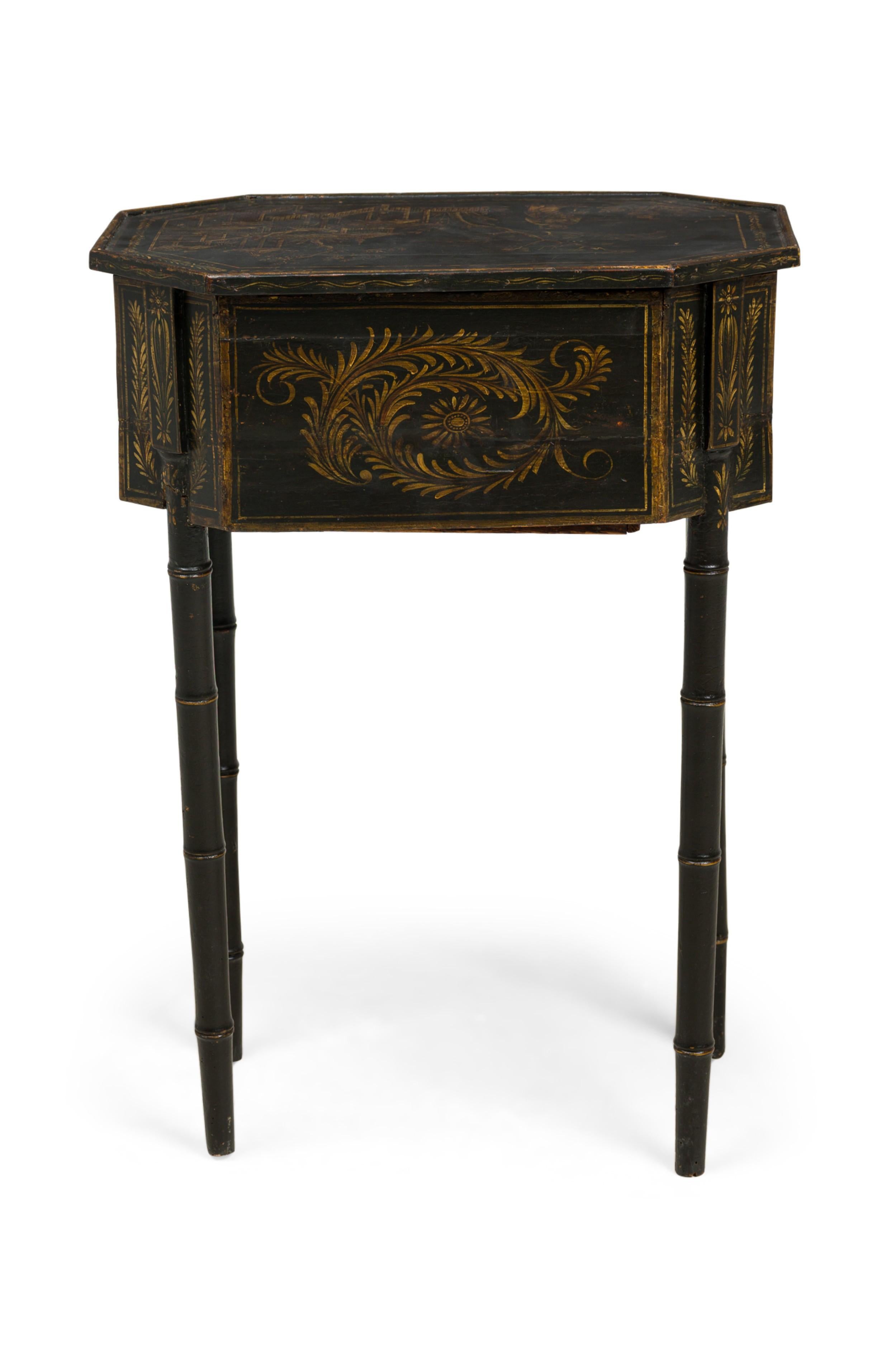 English George III Black Japanned Multi-Compartment Work End Side Table In Good Condition For Sale In New York, NY