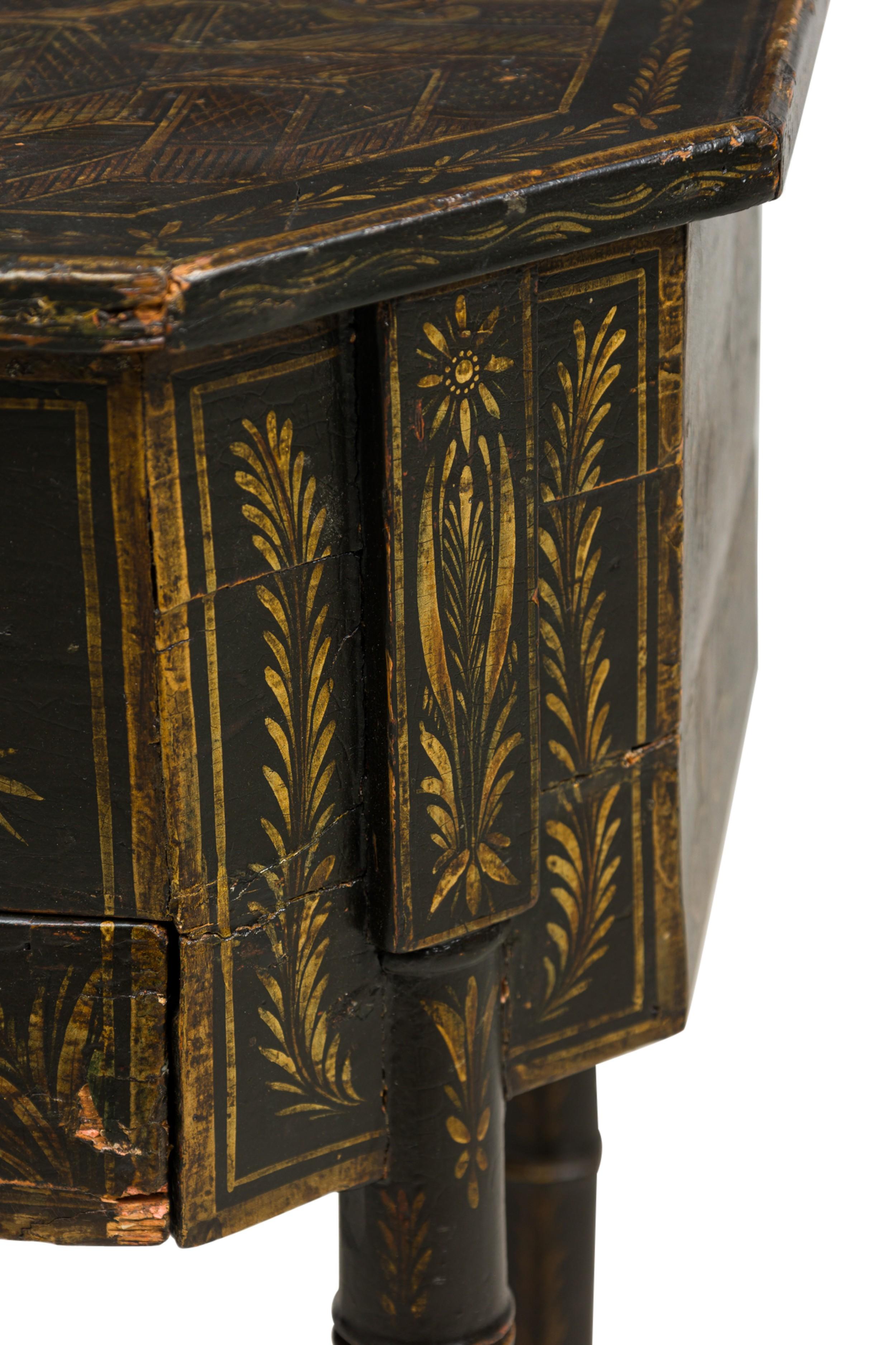 Wood English George III Black Japanned Multi-Compartment Work End Side Table For Sale