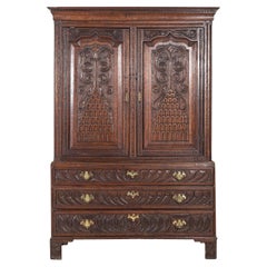 English George III Carved Oak Press Cupboard