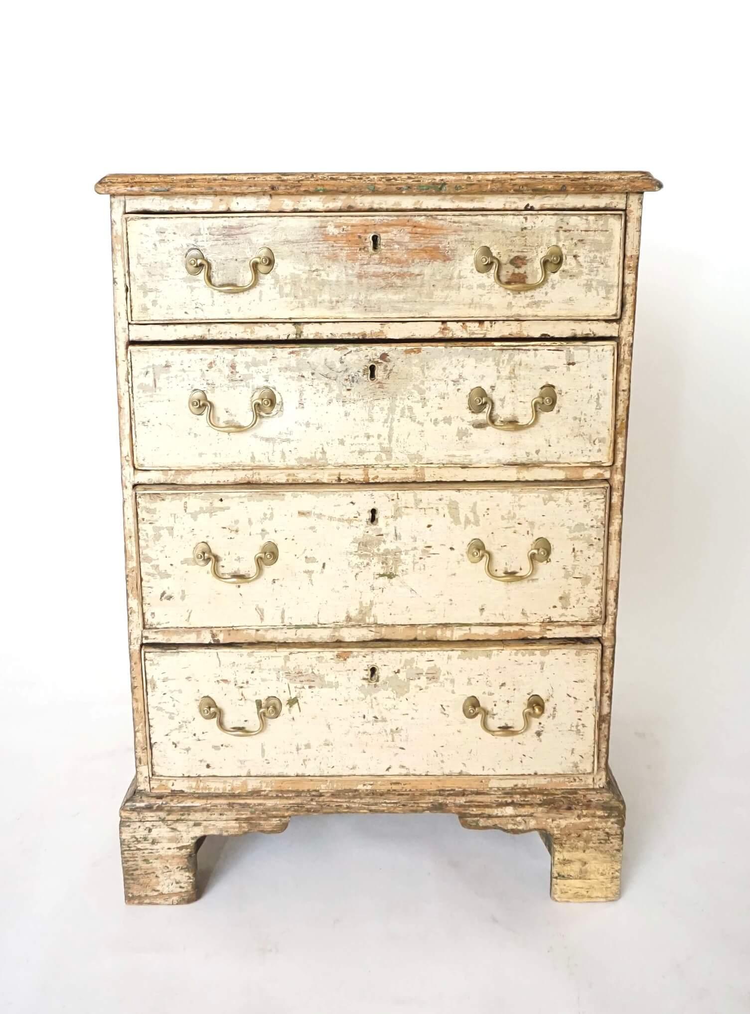 English George III Chest of Unusual Form in Historic Paint, circa 1780 In Distressed Condition In Kinderhook, NY
