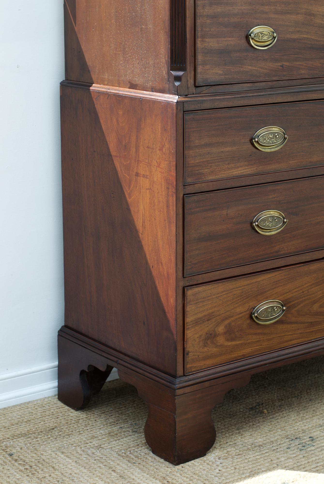 Brass English George III Chest on Chest Dresser of Mahogany For Sale