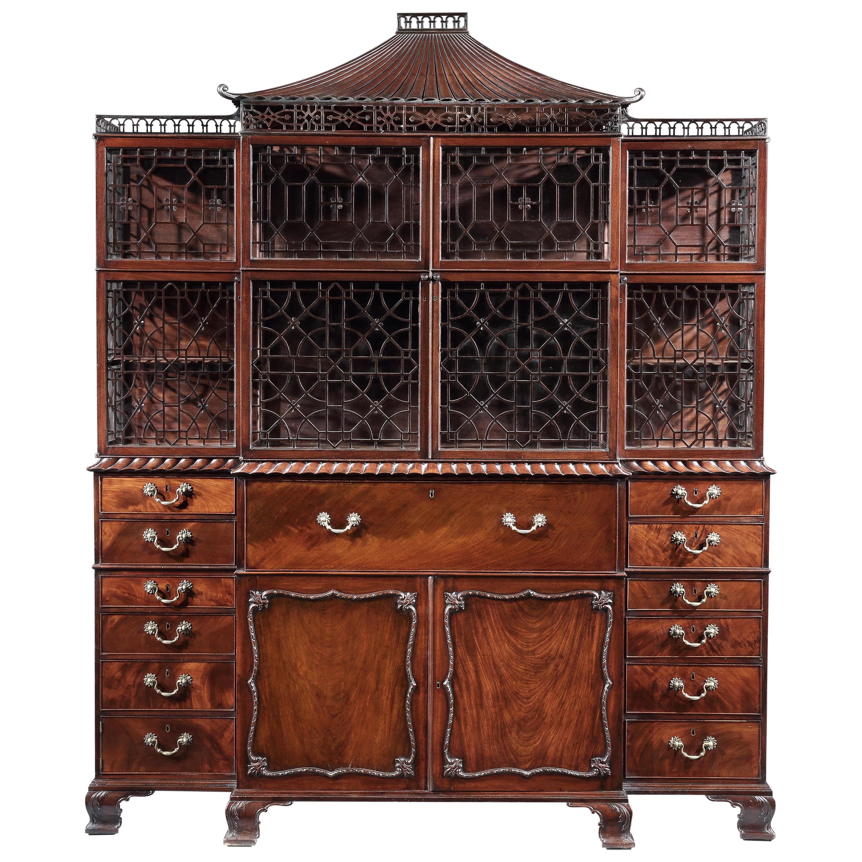 English George III Chinoiserie Breakfront Cabinet