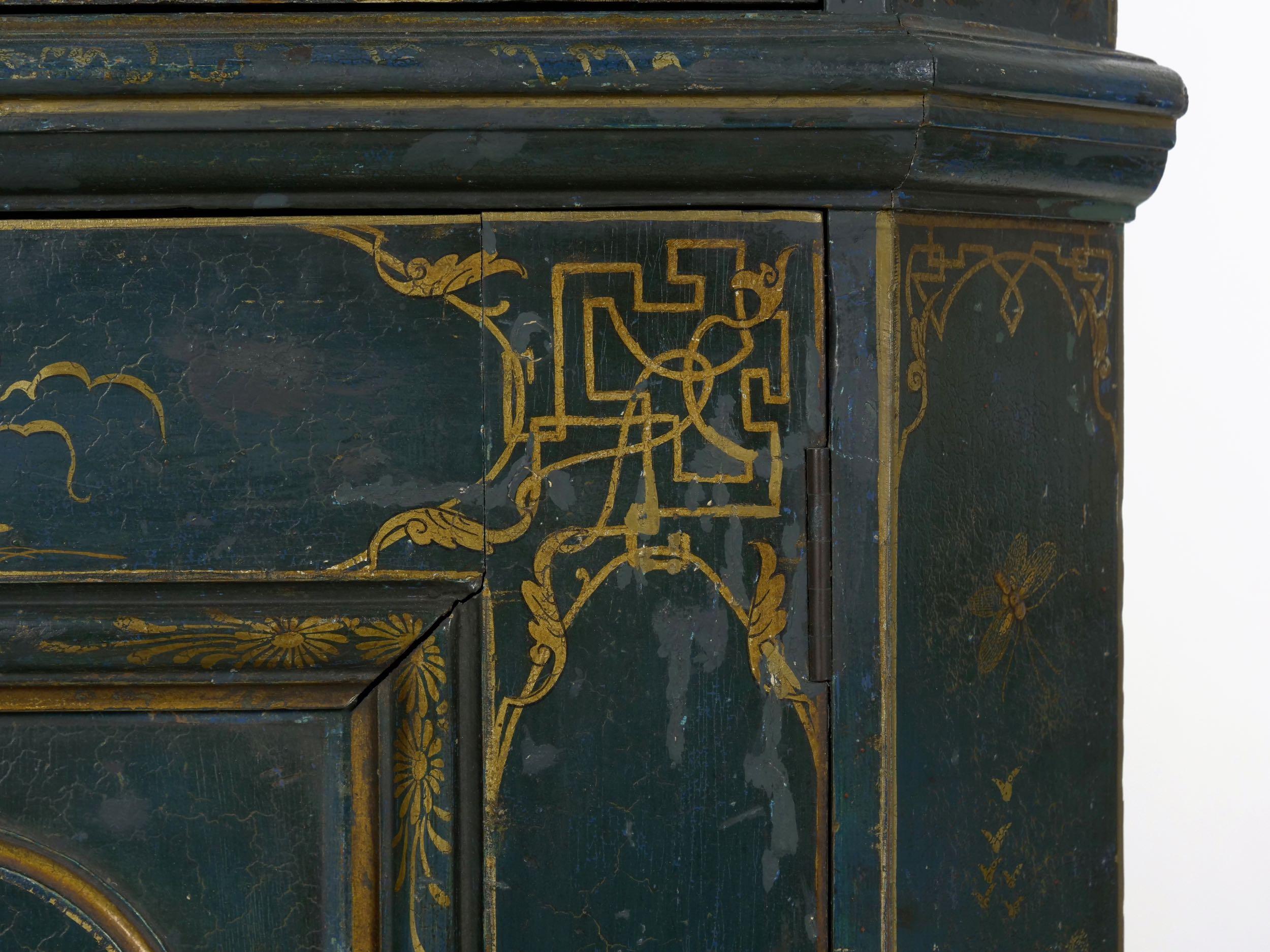 English George III Chippendale Blue Painted Chinoiserie Corner Cabinet Cupboard 6