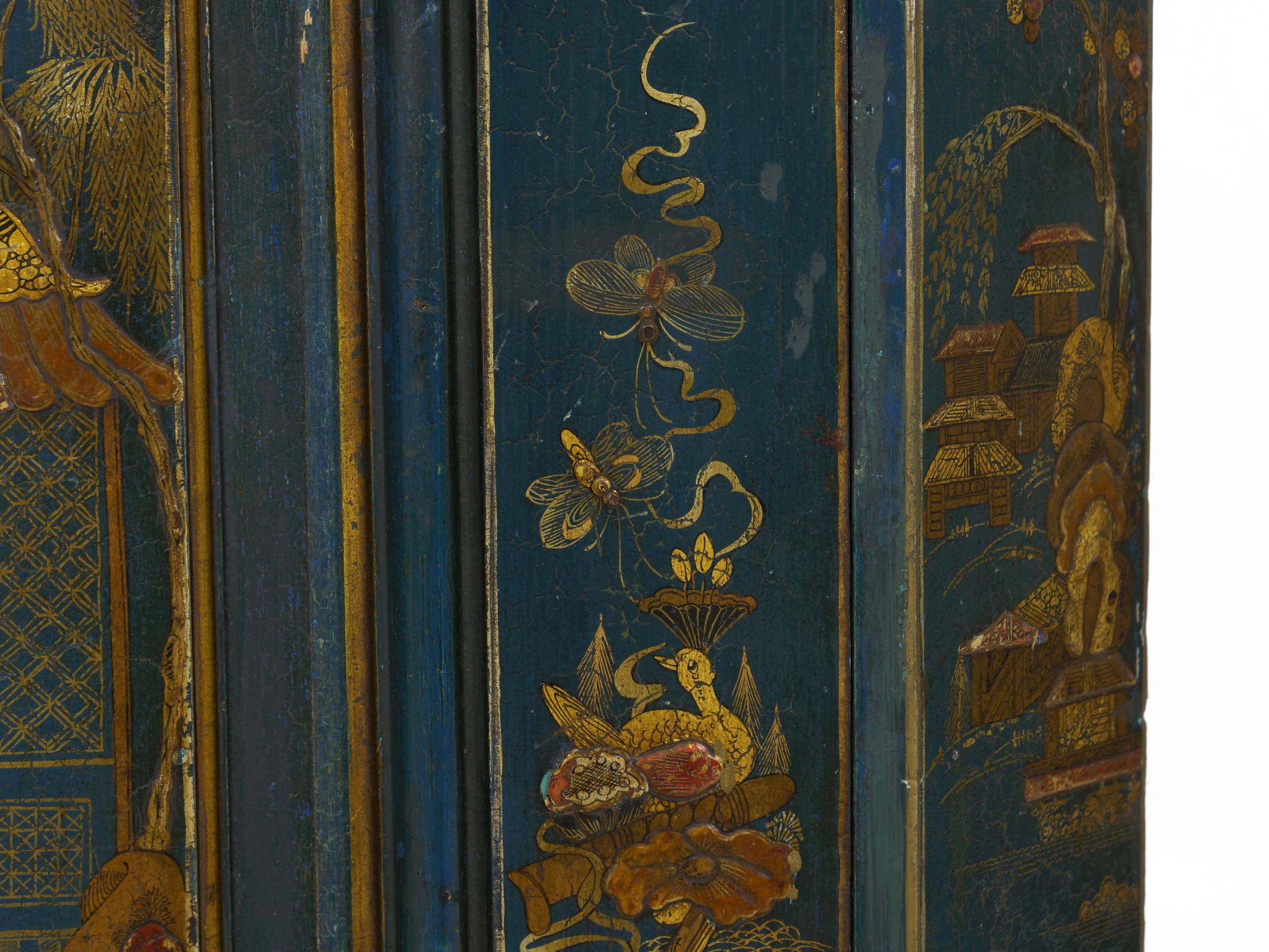 English George III Chippendale Blue Painted Chinoiserie Corner Cabinet Cupboard 7