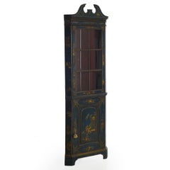 English George III Chippendale Blue Painted Chinoiserie Corner Cabinet Cupboard
