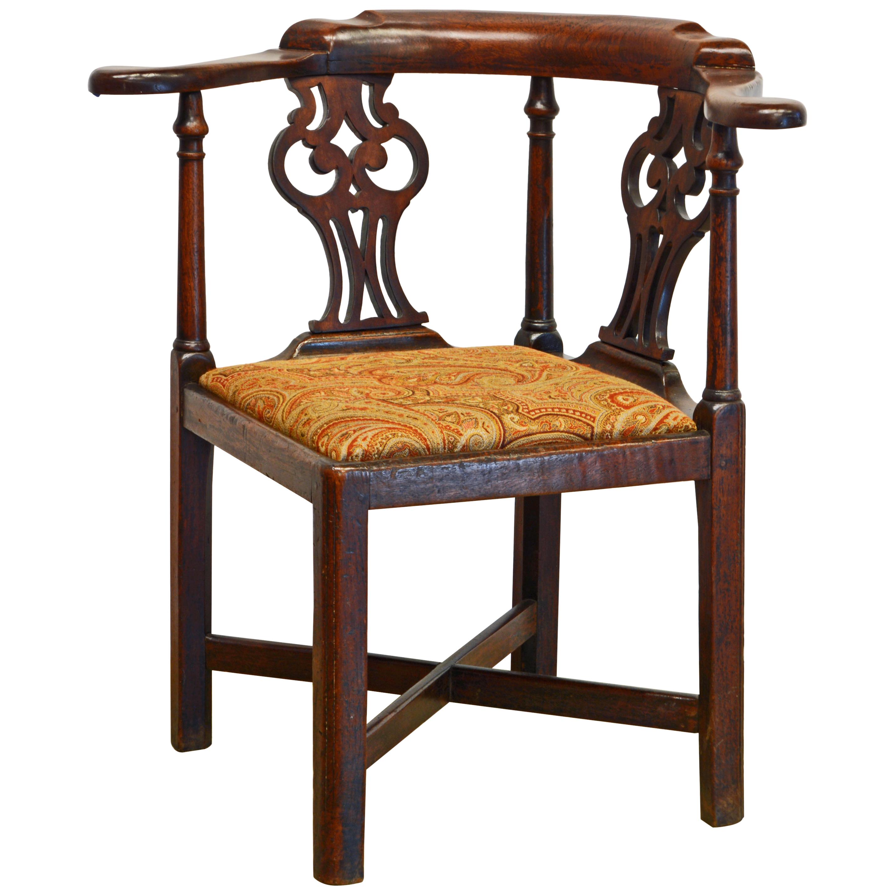 English George III Chippendale Carved Mahogany Corner Chair, Late 18th Century