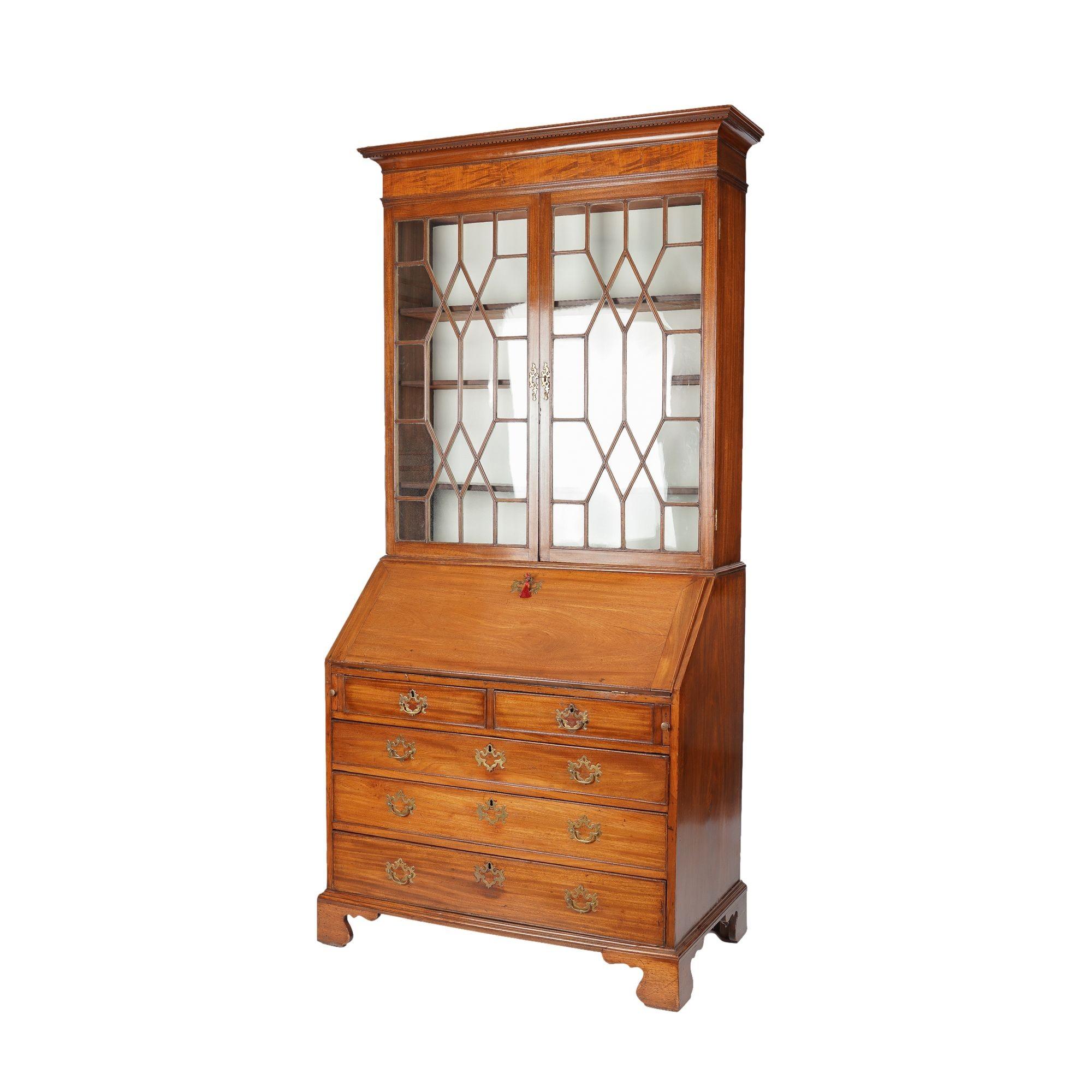 British English George III Chippendale slant front secretary desk, c. 1770