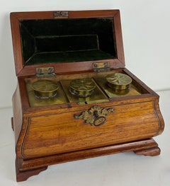 Scatola da tè in mogano con intarsi in stile Chippendale dell'epoca di Giorgio III