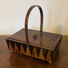 English George III Exotic Wood Harlequin Desk Stationery Box or Sewing Pannier