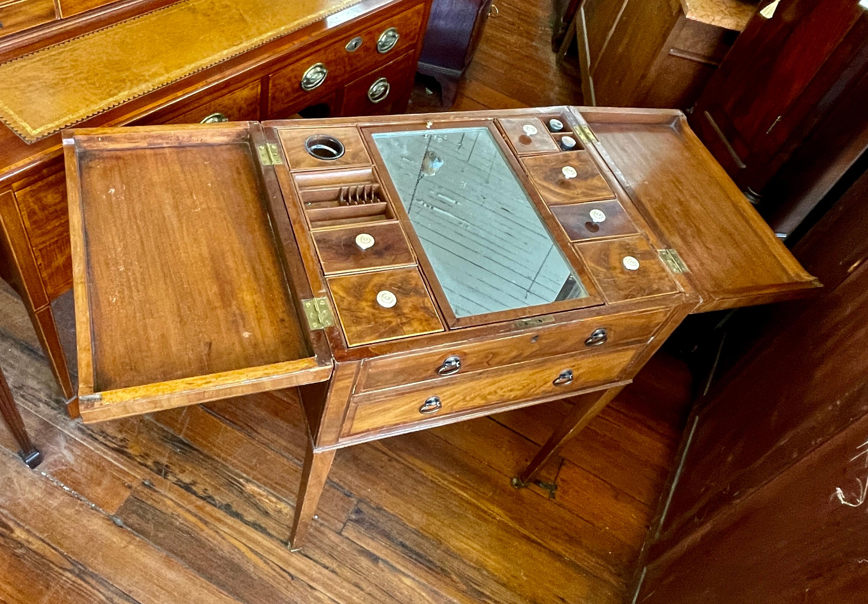 19th Century English George III Inlaid Mahogany Gentleman's Dressing Table or Beau Brummel For Sale