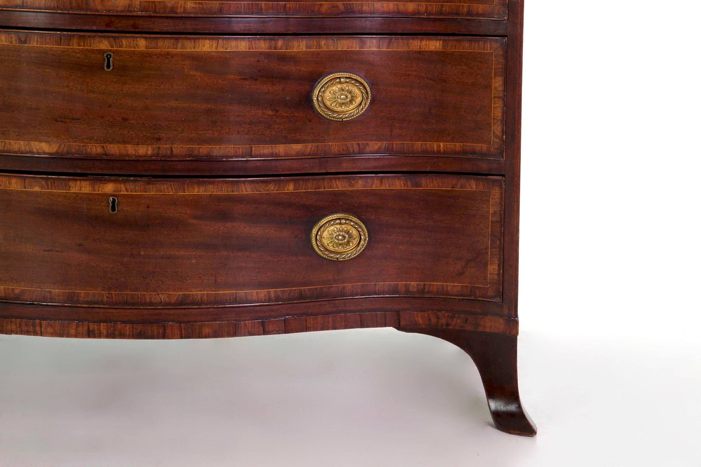 English George III Inlaid Mahogany Serpentine Secretary Chest of Drawers 3