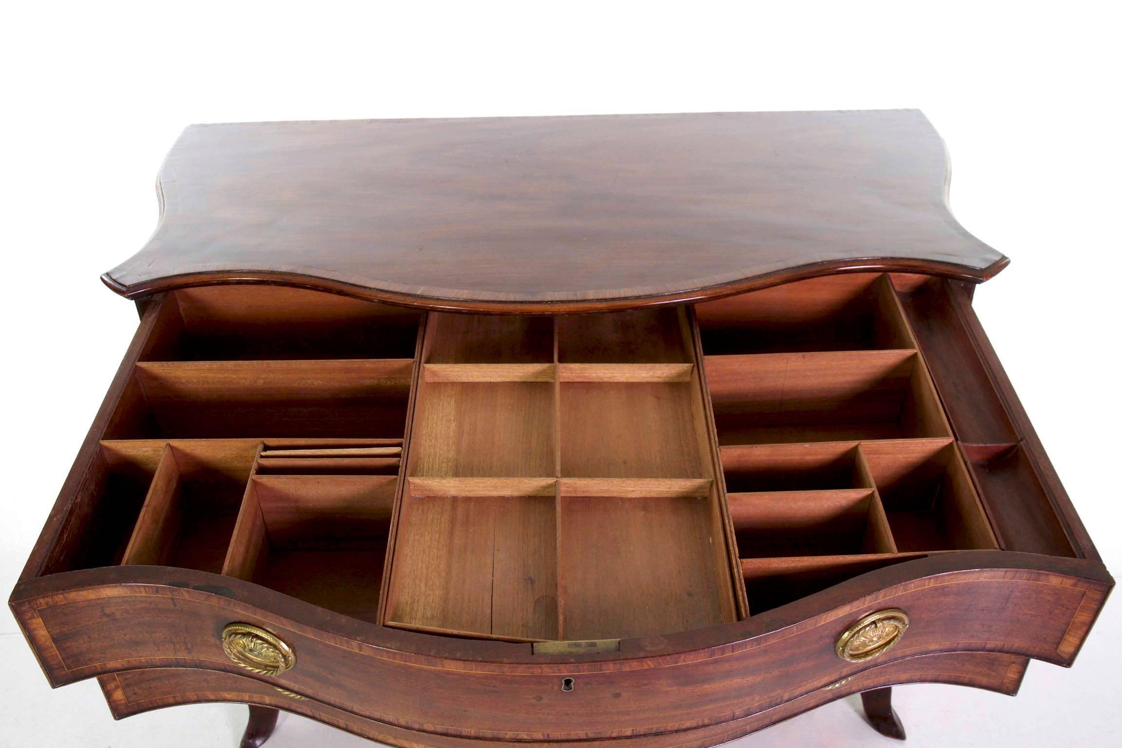 18th Century English George III Inlaid Mahogany Serpentine Secretary Chest of Drawers
