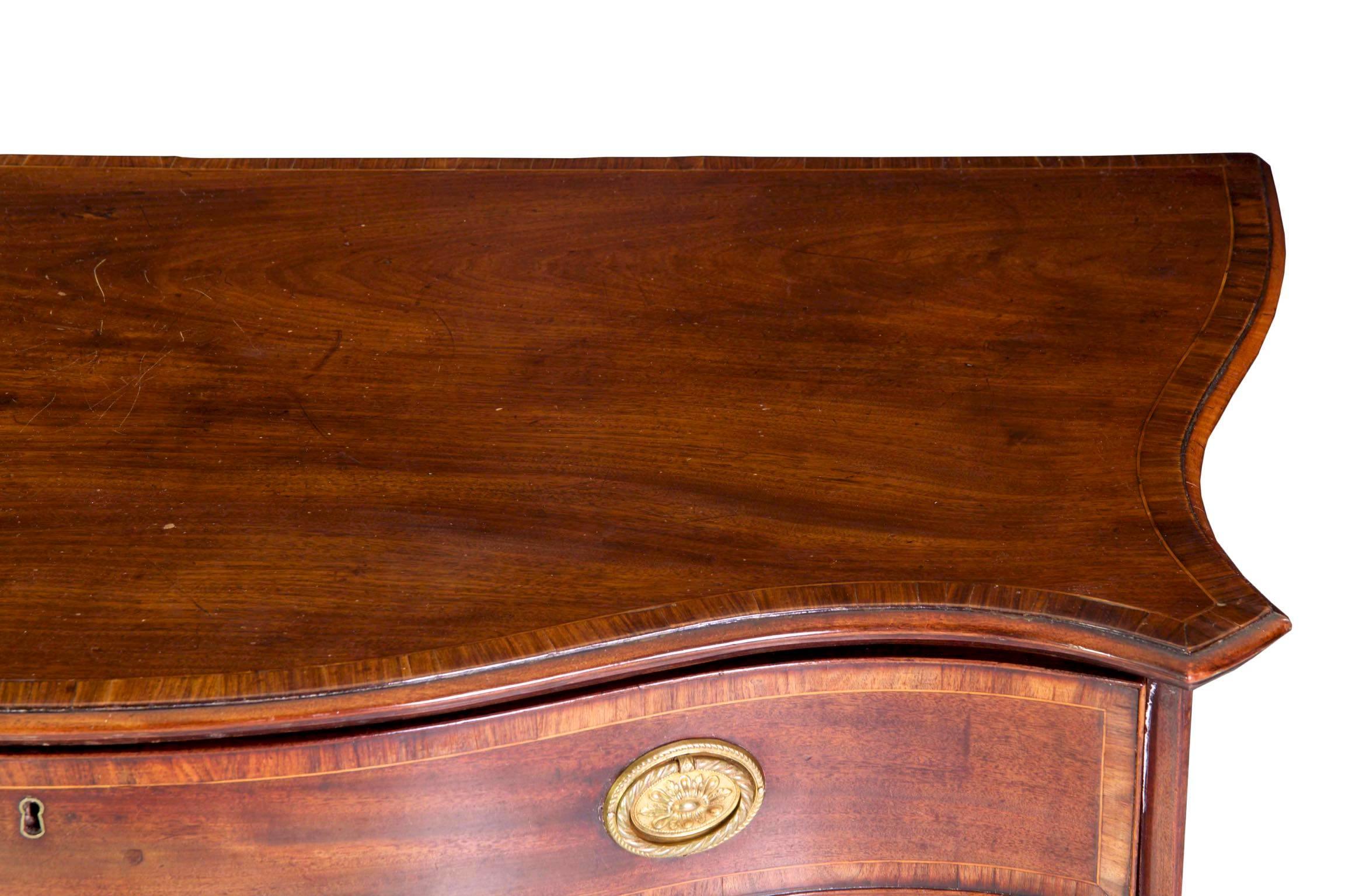 English George III Inlaid Mahogany Serpentine Secretary Chest of Drawers 1