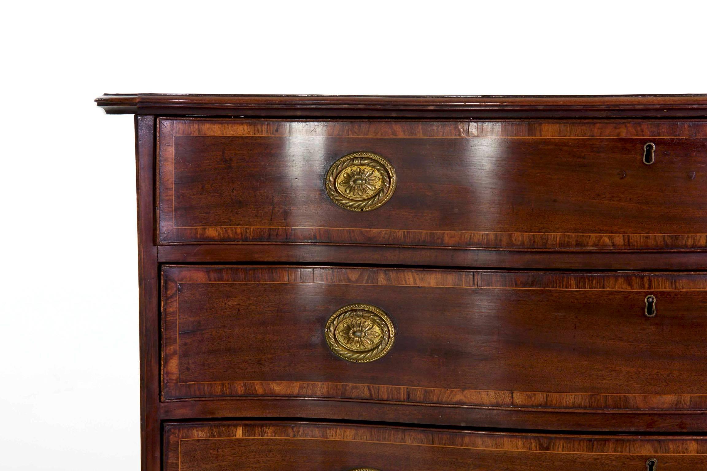 English George III Inlaid Mahogany Serpentine Secretary Chest of Drawers 2