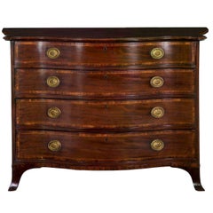 English George III Inlaid Mahogany Serpentine Secretary Chest of Drawers