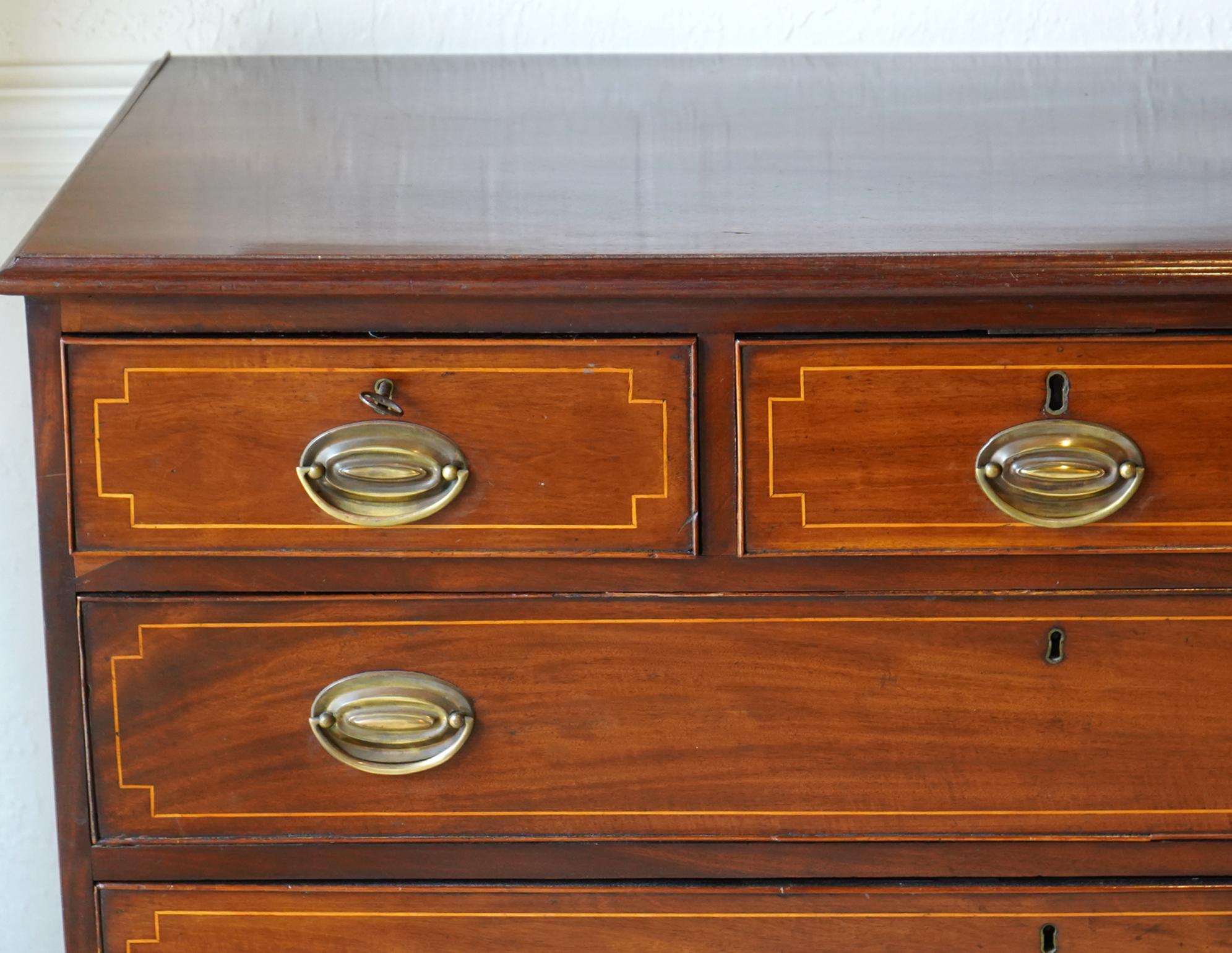 Inlay English George III Inlaid Mahogany Three Over Three Drawers Chest, Circa 1830