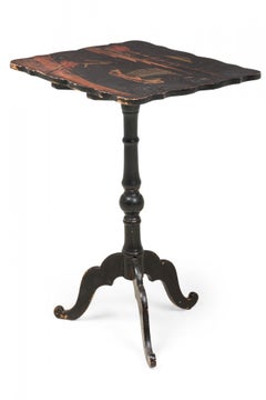 English George III Japanned Pastoral Scene Tilt Top End / Side Table