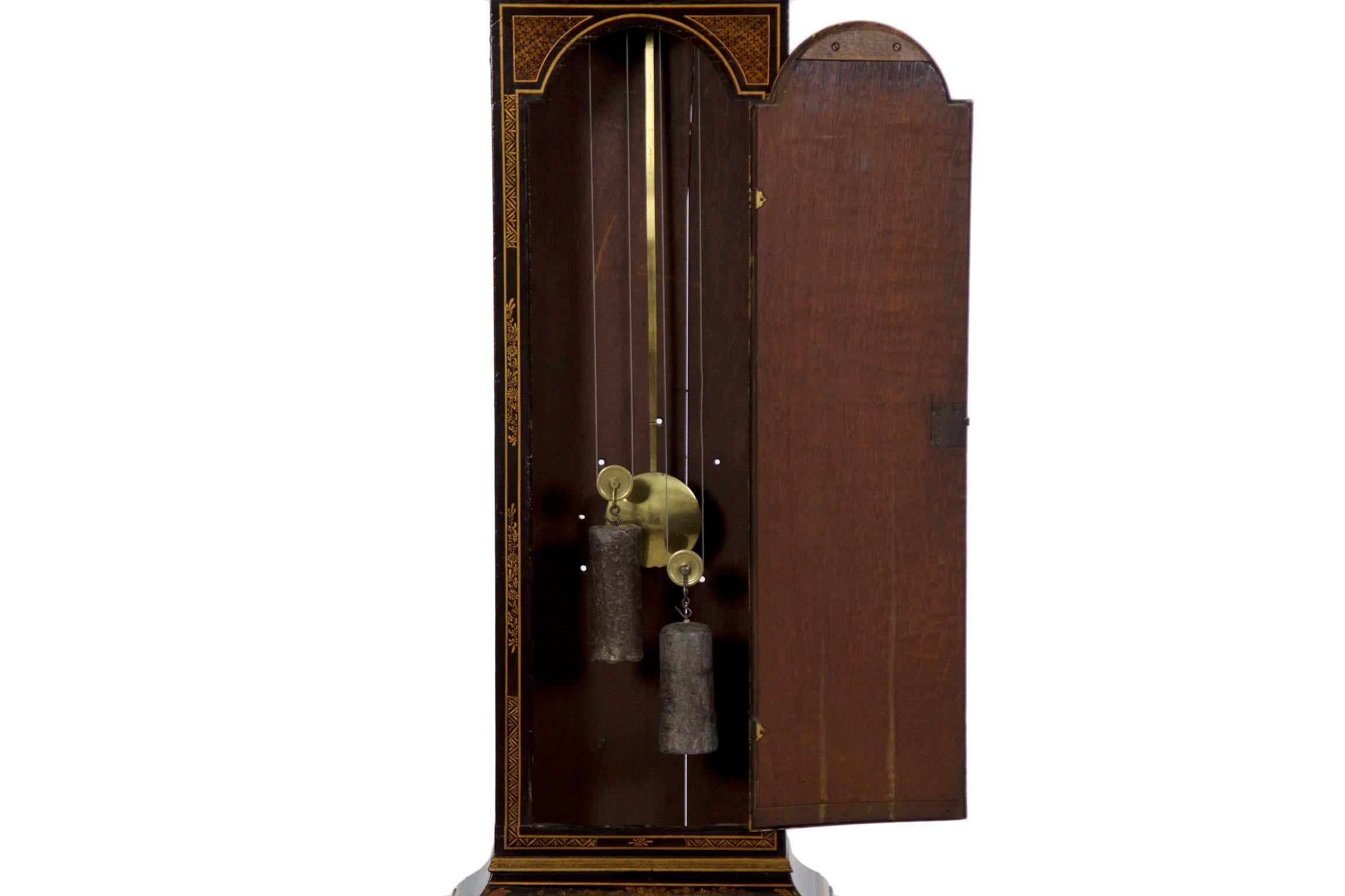 18th Century English George III Japanned Tall Longcase Clock, Daniel Keele, circa 1770