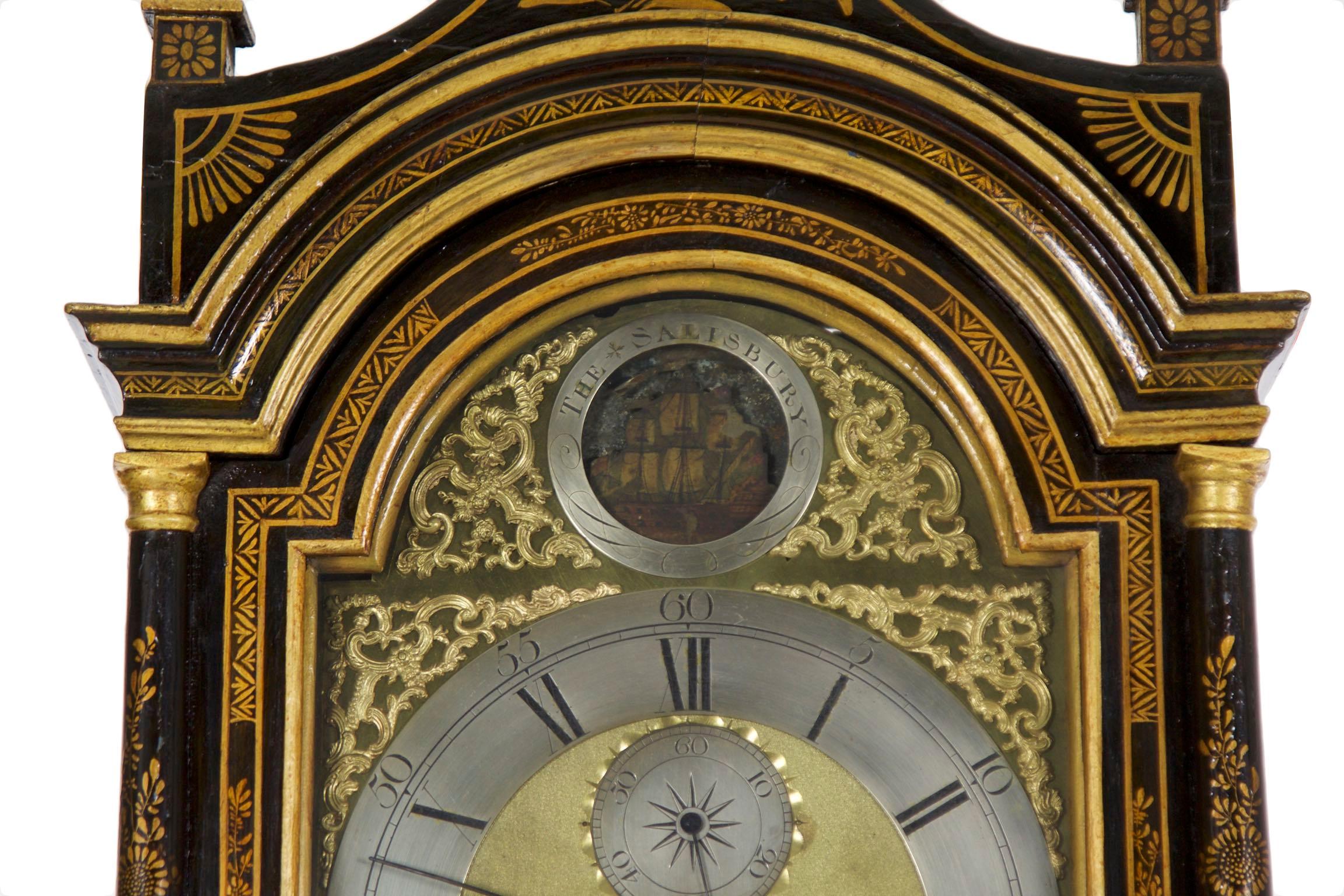 English George III Japanned Tall Longcase Clock, Daniel Keele, circa 1770 2