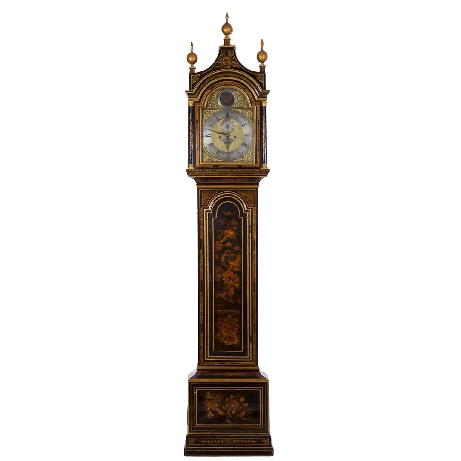 English George III Japanned Tall Longcase Clock, Daniel Keele, circa 1770