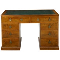 English George III Mahogany and Leather Pedestal Antique Desk, 19th Century