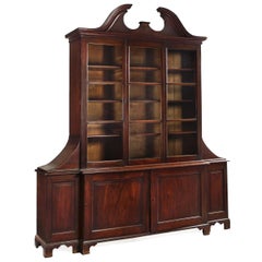 English George III Mahogany Antique Breakfront Bookcase Cabinet, circa 1800