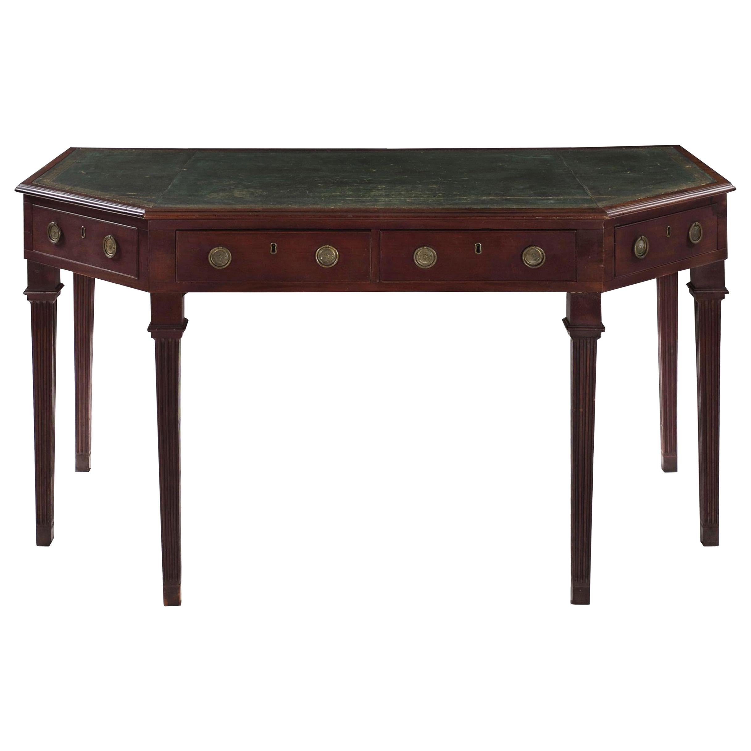 English George III Mahogany Antique Leather-Top Writing Desk, circa 1800