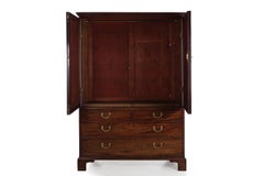 English George III Mahogany Antique Linen Press Armoire over Chest of Drawers