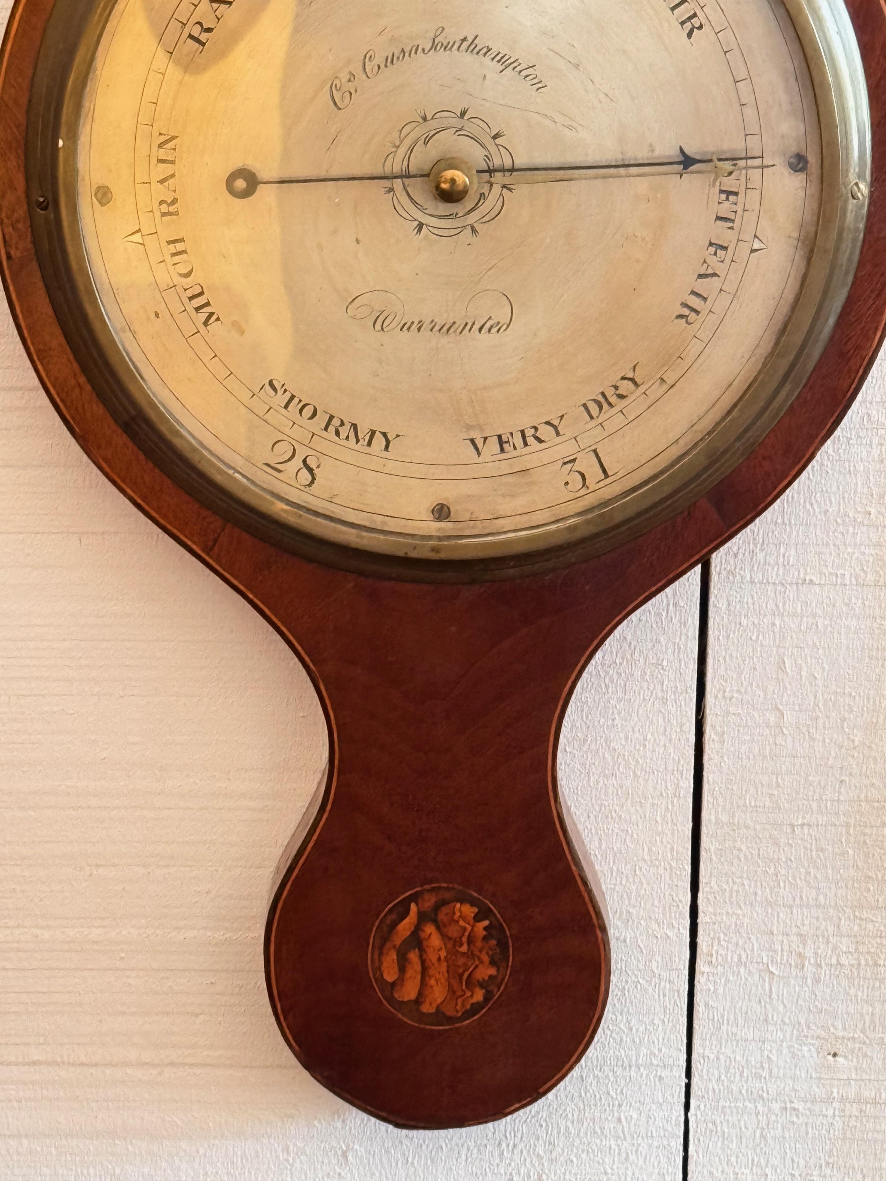 Britannique Baromètre anglais George III en acajou par C. Cusack, Southampton en vente